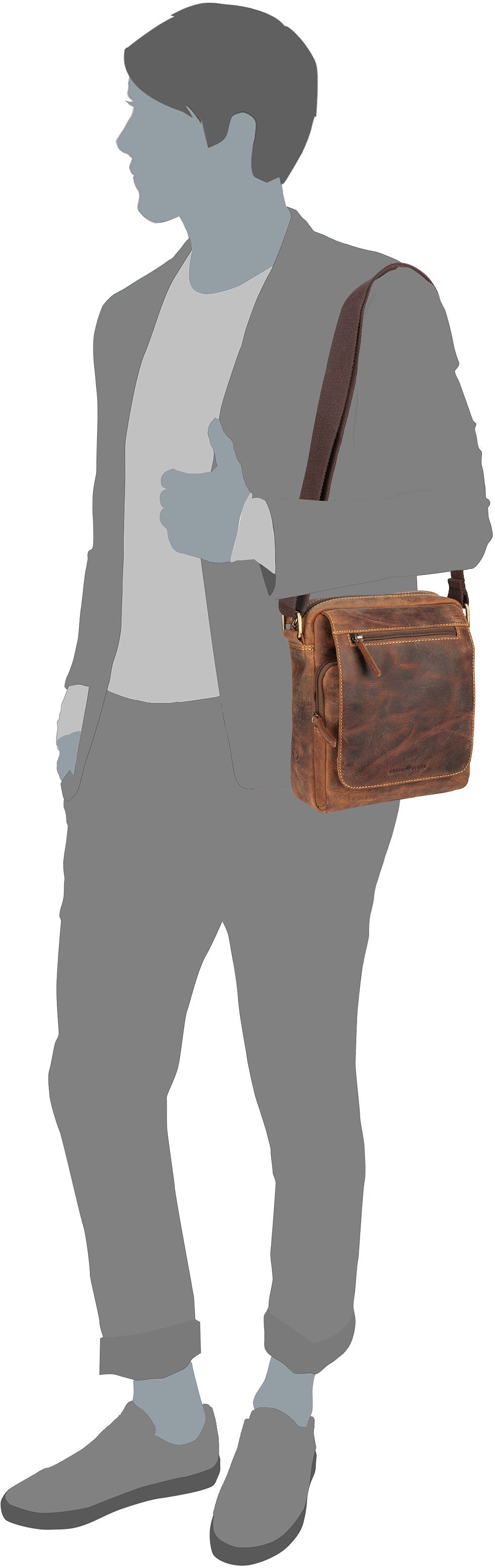 Greenburry Vintage 1554 Sattelbraun Borsa a tracolla – Vista Silhouette