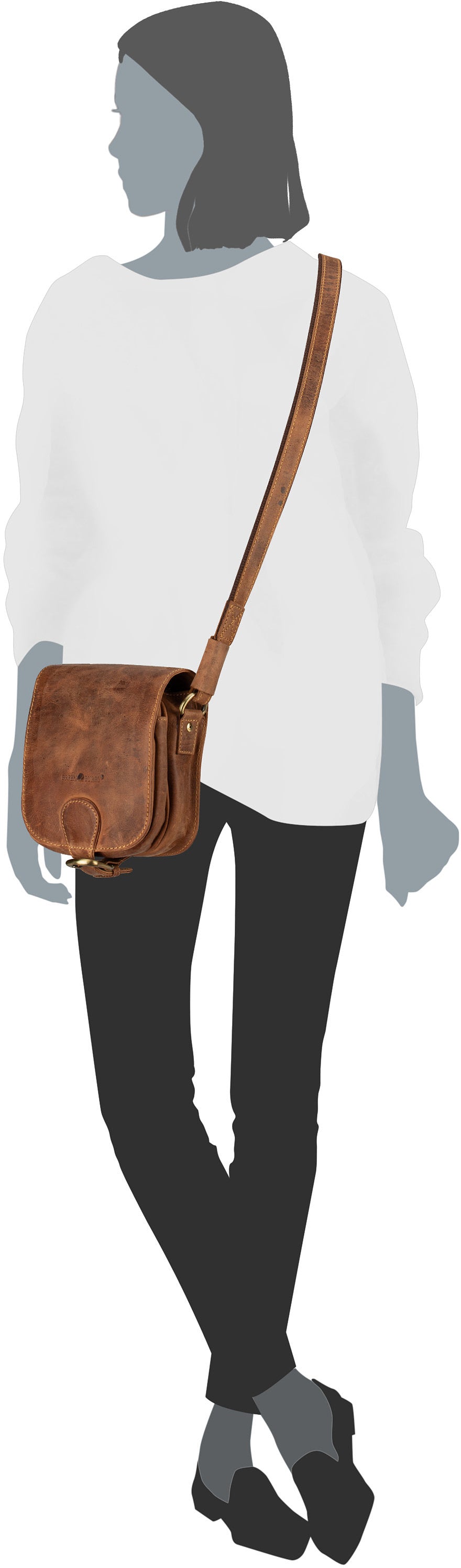 Greenburry Vintage 1738 Sattelbraun Crossbody Bag – Silhouette View