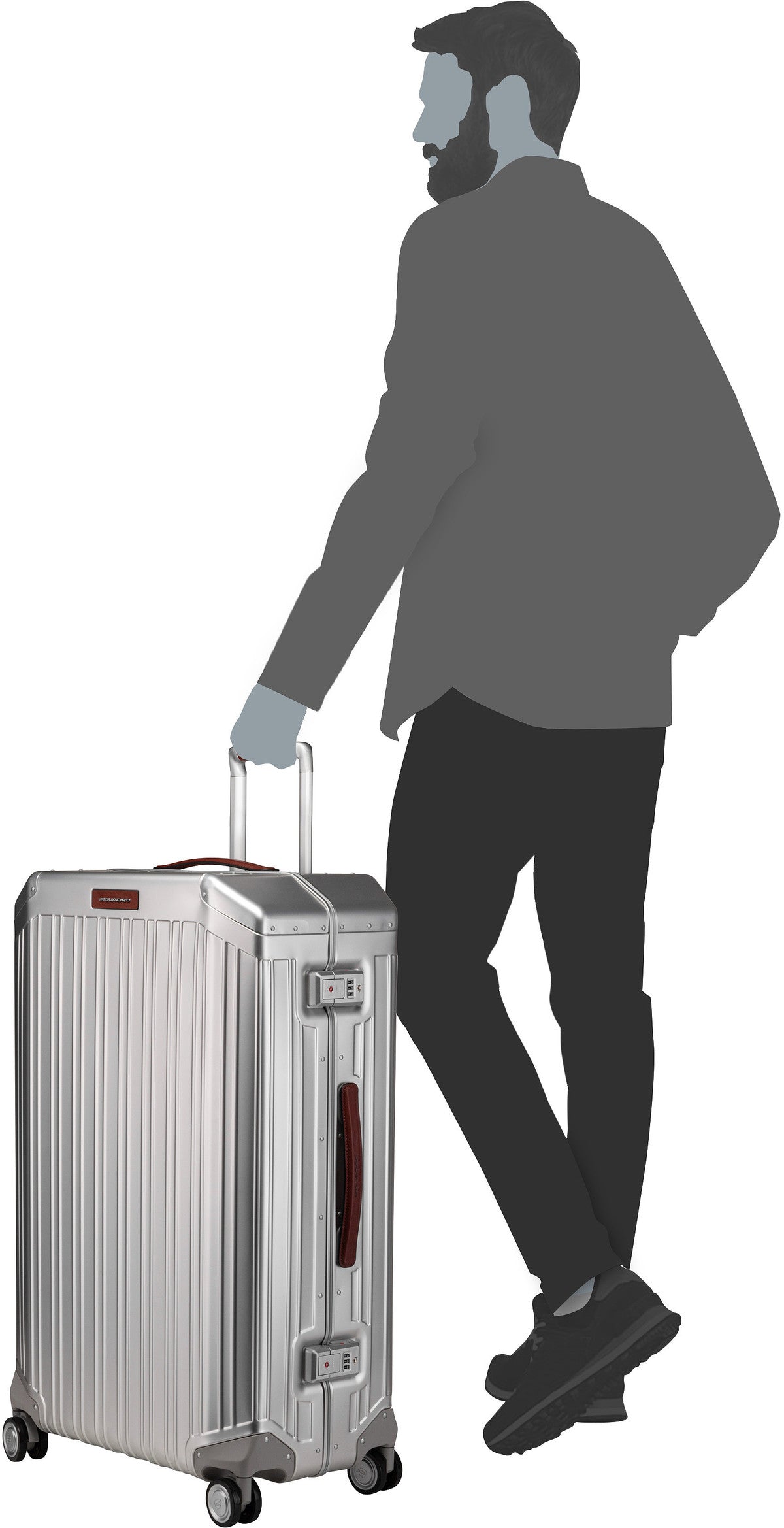 Piquadro PQ Alu Big Size Spinner Grigio-Cuoio Valise – Vue Silhouette