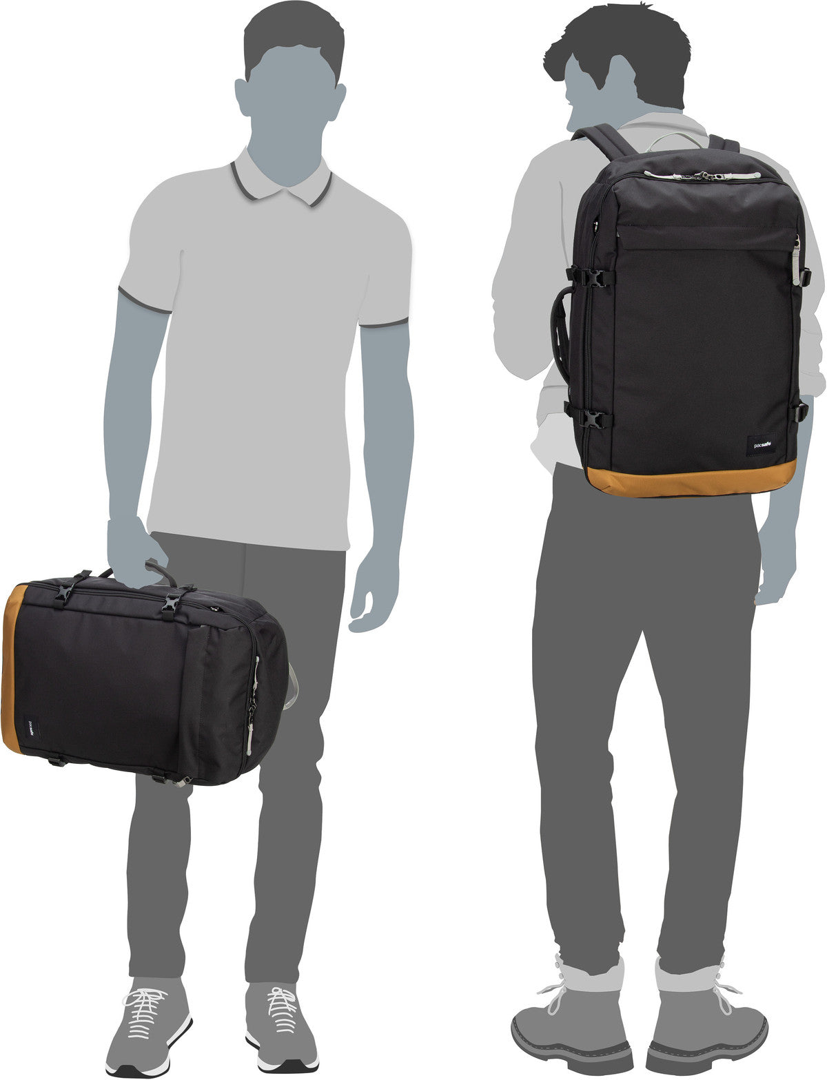 Pacsafe GO 44L Carry-On Jet Black Travel Backpack – Silhouette View