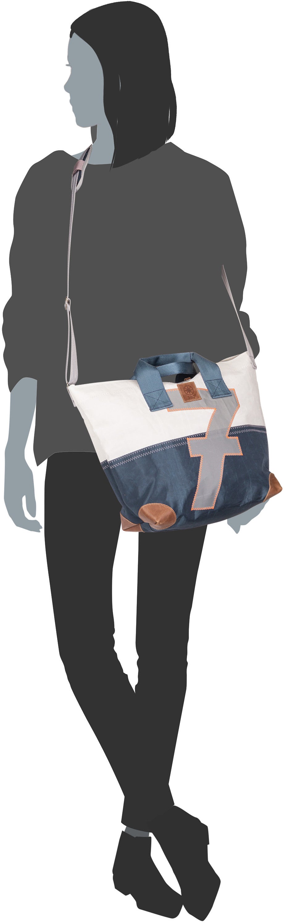 360Grad Suutje Stencil-Weiß/Grau Bolso bandolera – Vista Silueta