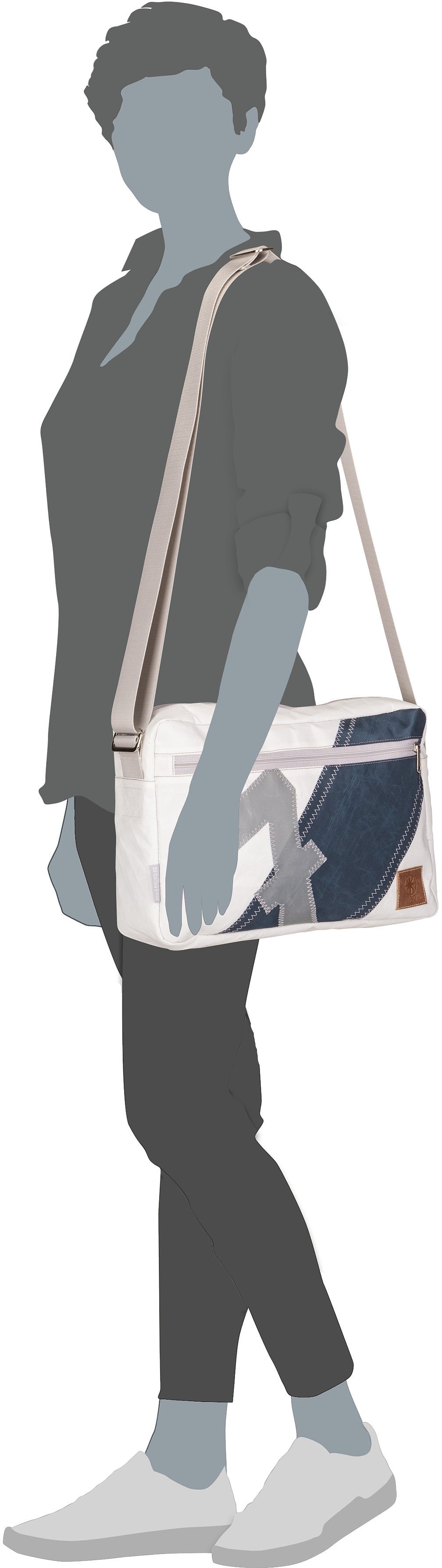 360Grad Fender L Stencil-Weiß/Grau Bolso bandolera – Vista Silueta