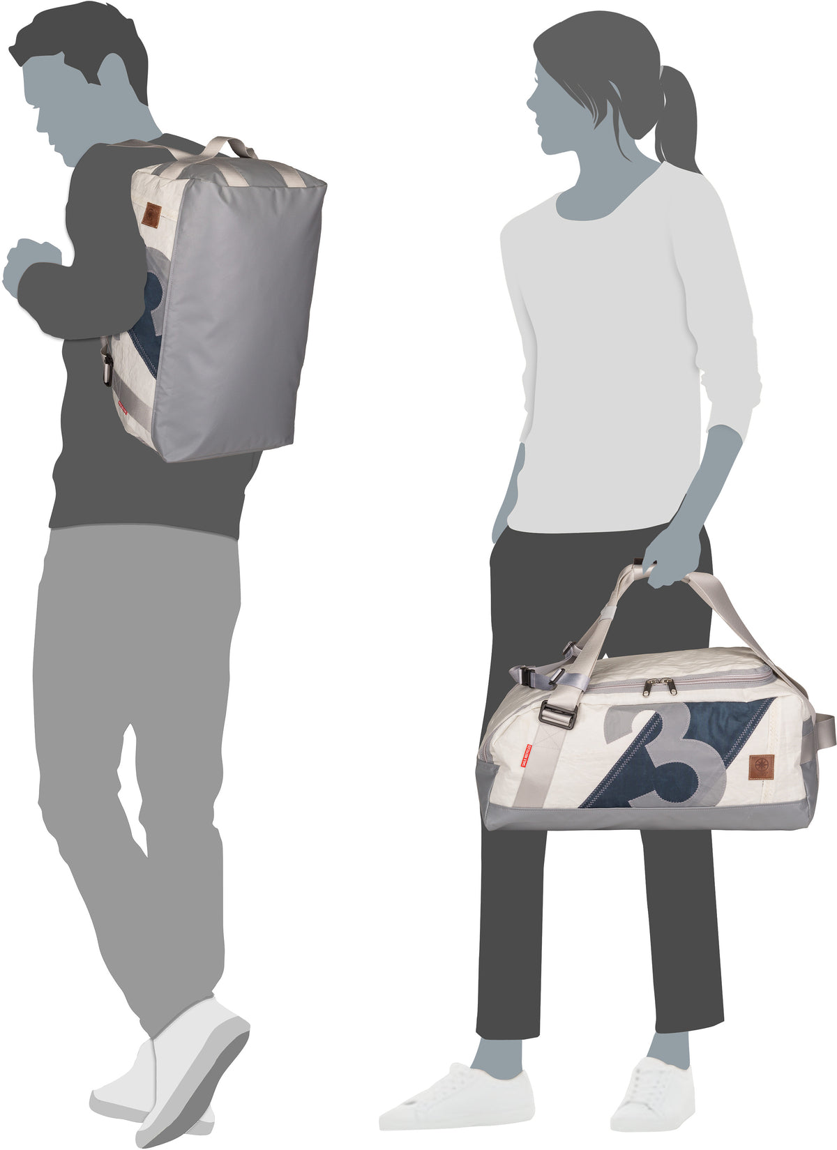 360Grad Container XL Stencil-Weiß/Grau Dufflebag – Silhouette View