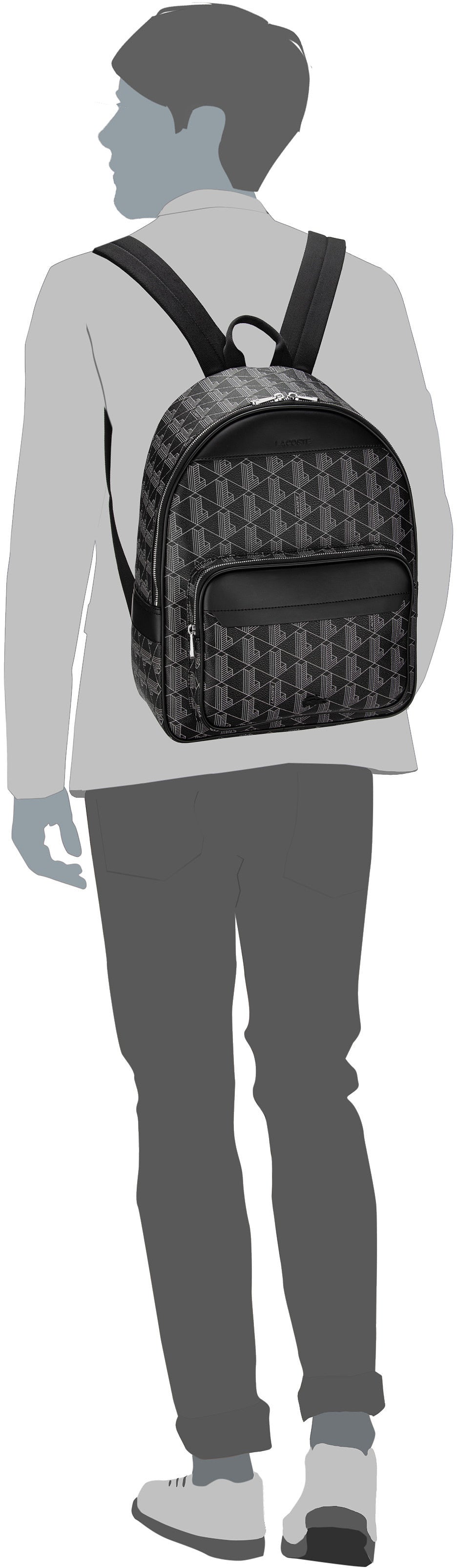 Lacoste The Blend 3649 Monogram Noir Gris Backpack – Silhouette View