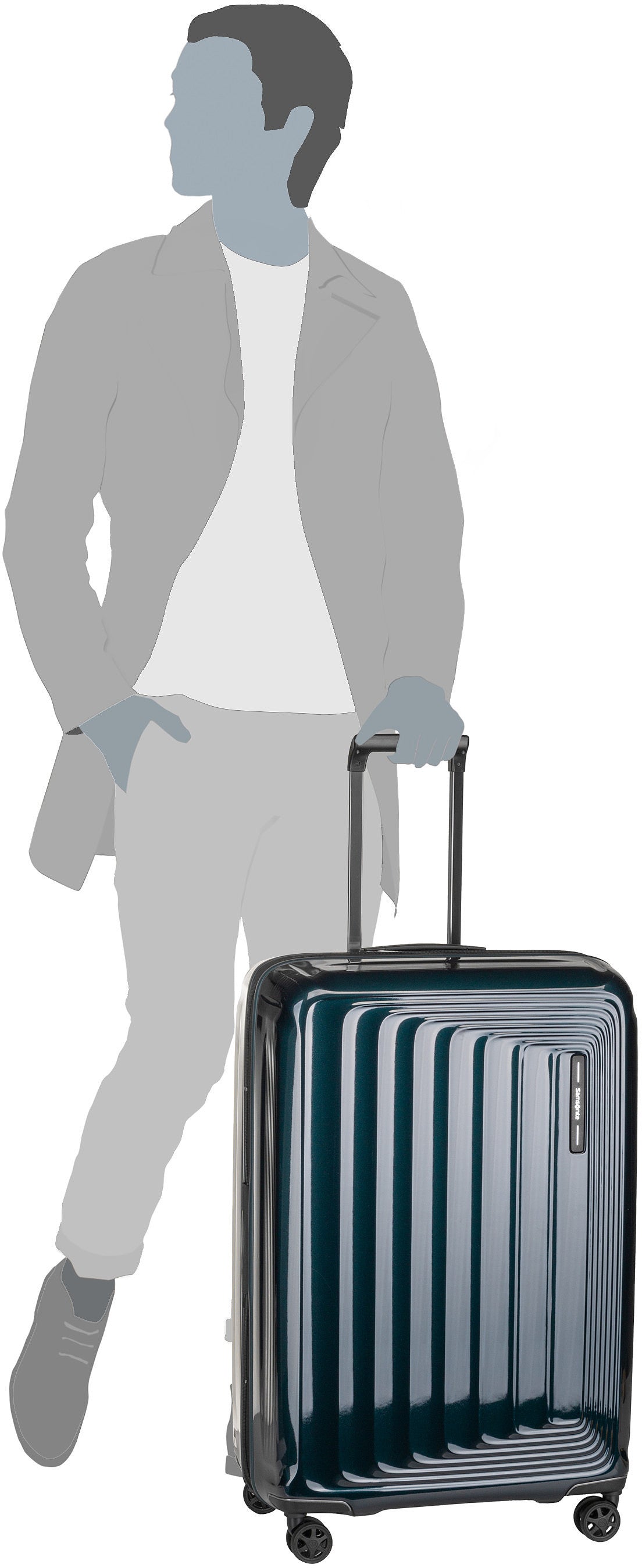 Samsonite Nuon Spinner 75 EXP Metallic Dark Blue Valise – Vue Silhouette