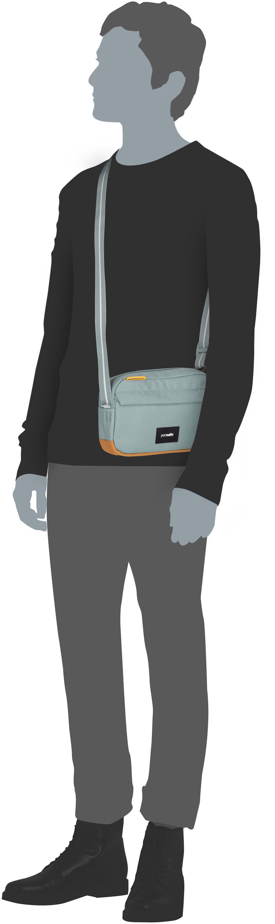Pacsafe GO Jet Black Sac à bandoulière – Vue Silhouette