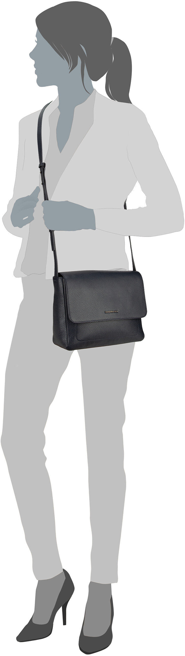 Mandarina Duck Mellow Leather Hunting Bag FZT14 Warm Taupe Sac à bandoulière – Vue Silhouette