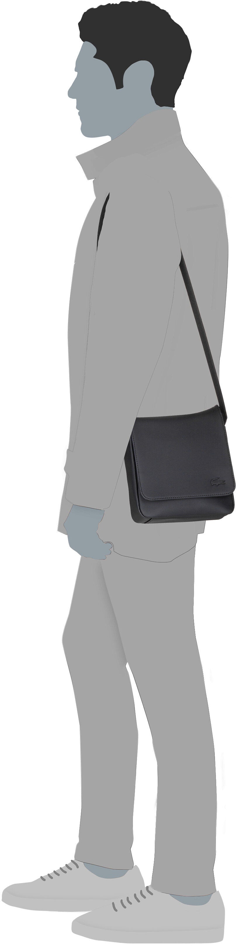 Lacoste Men's Classic Piqué NH4423HC Black Crossbody Bag – Silhouette View