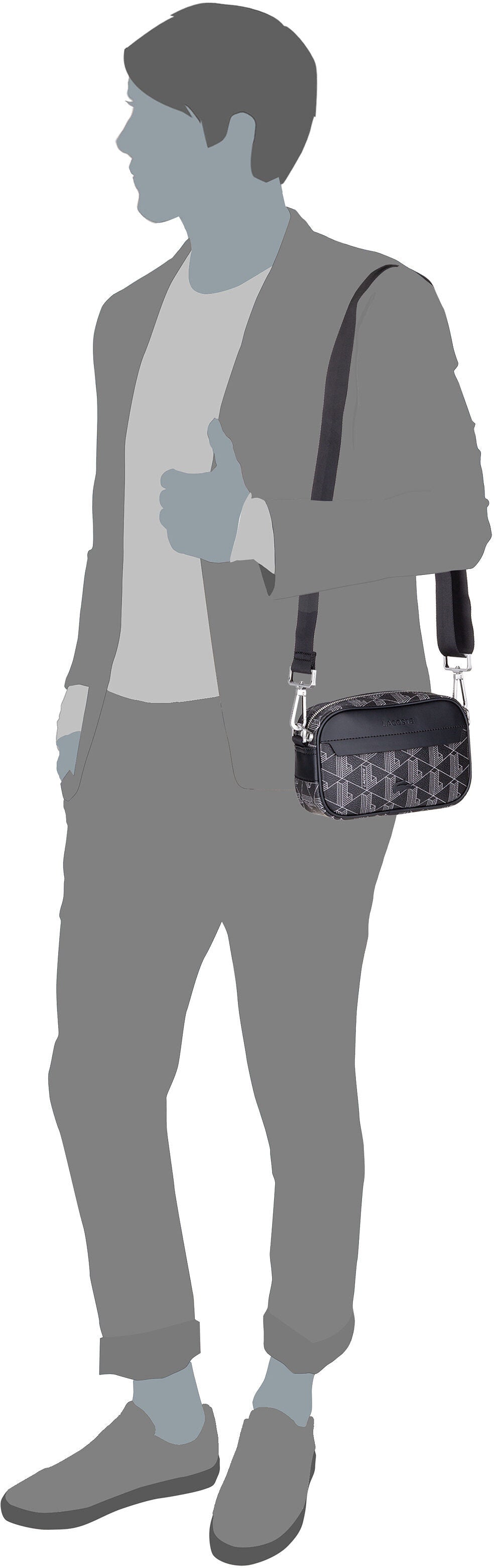 Lacoste The Blend Small NH3650LX Monogram Noir Gris Schoudertas – Silhouetweergave