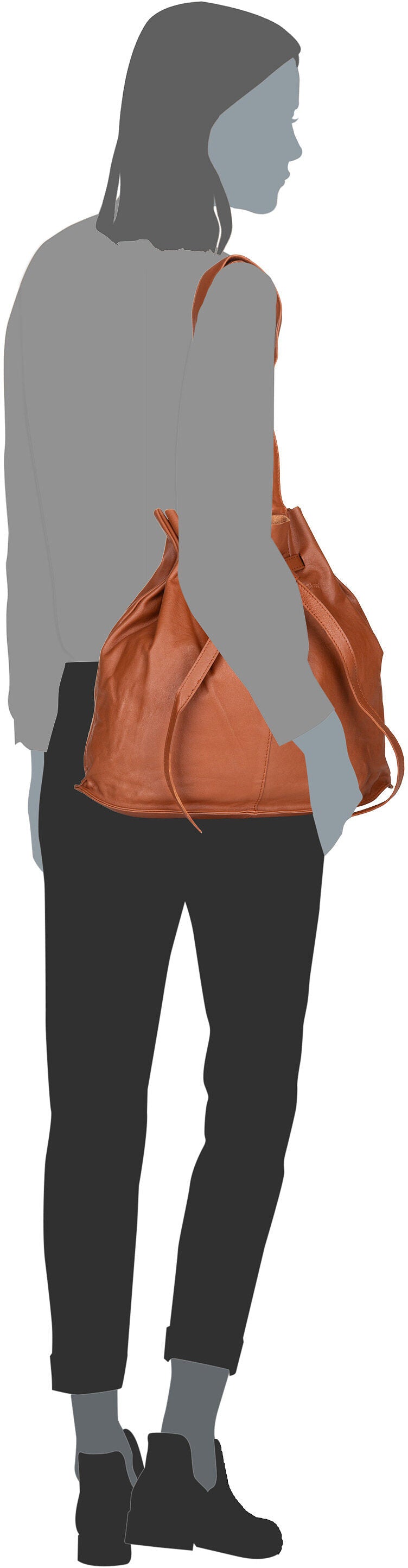 Greenburry Eva Nappa NR-2M Caramel Bucket Bag – Silhouette View