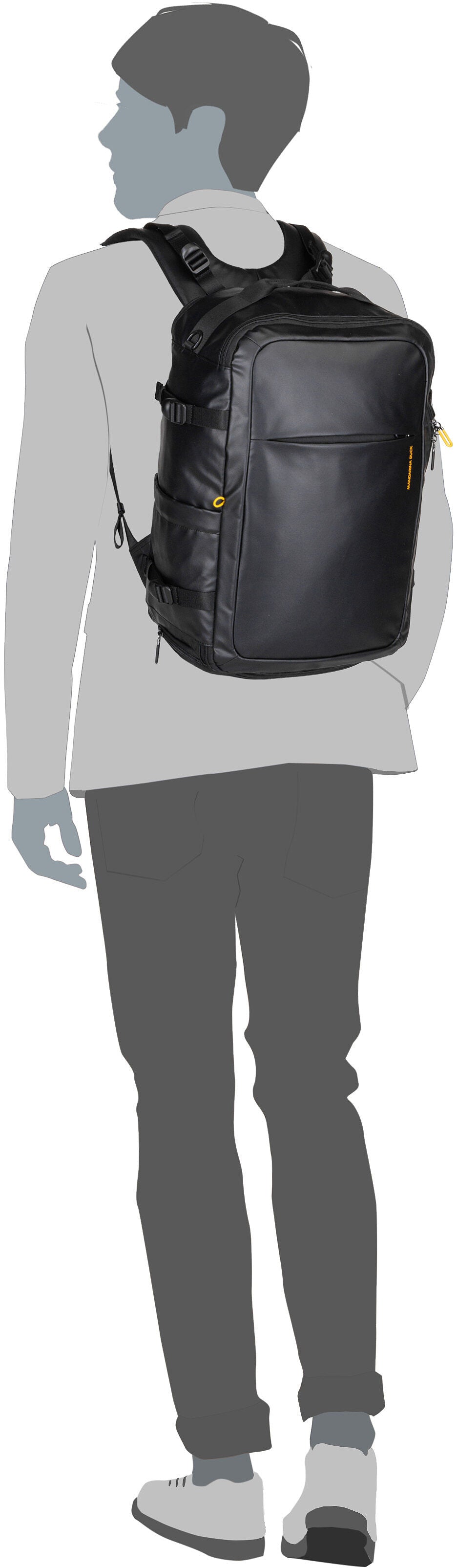 Mandarina Duck Eco Coated OST06 Black Travel Backpack – Silhouette View