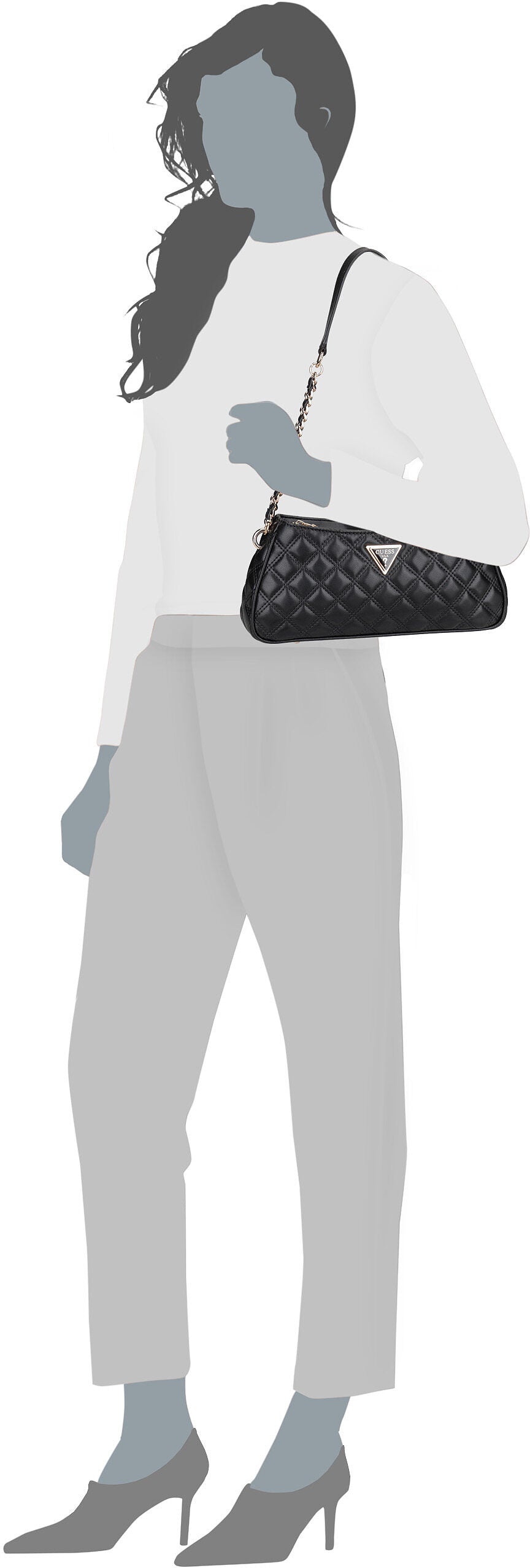 Guess Giully Top Zip 48160 Black Bolso de hombro – Vista Silueta