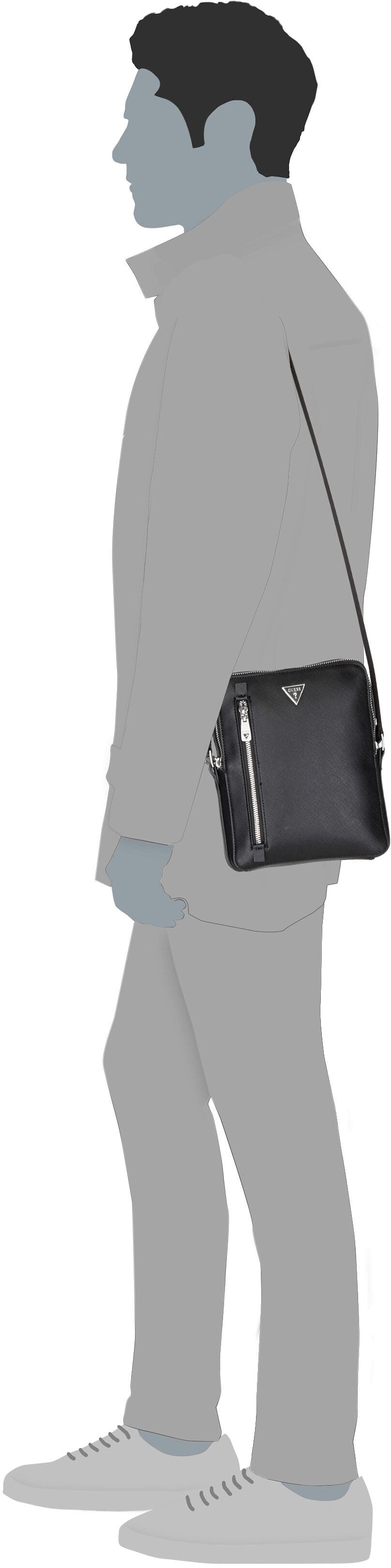 Guess Torino Saffiano Eco Double Zip Black Bolso bandolera – Vista Silueta