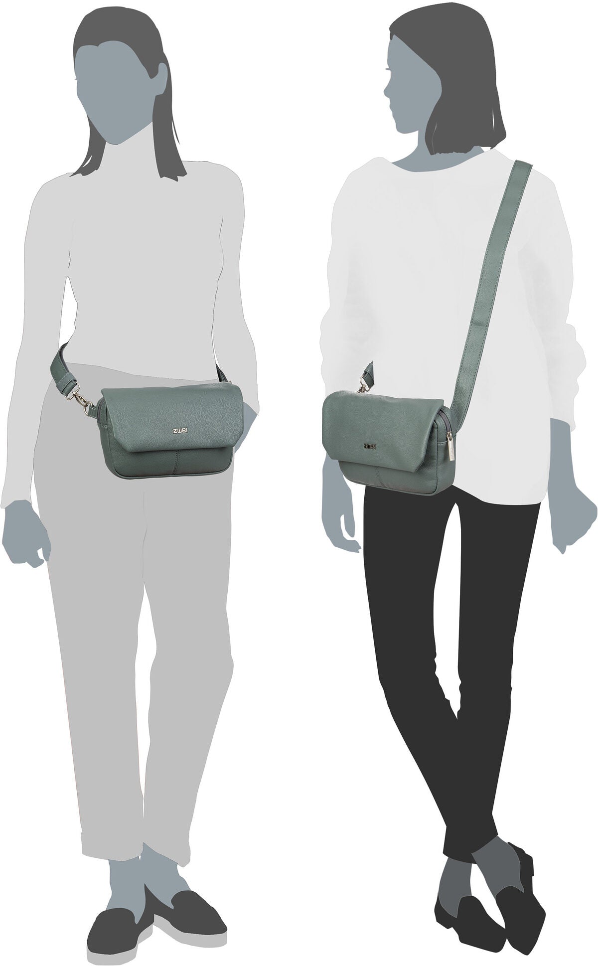 zwei Mademoiselle MH40 Nubuk/Black Bolso bandolera – Vista Silueta