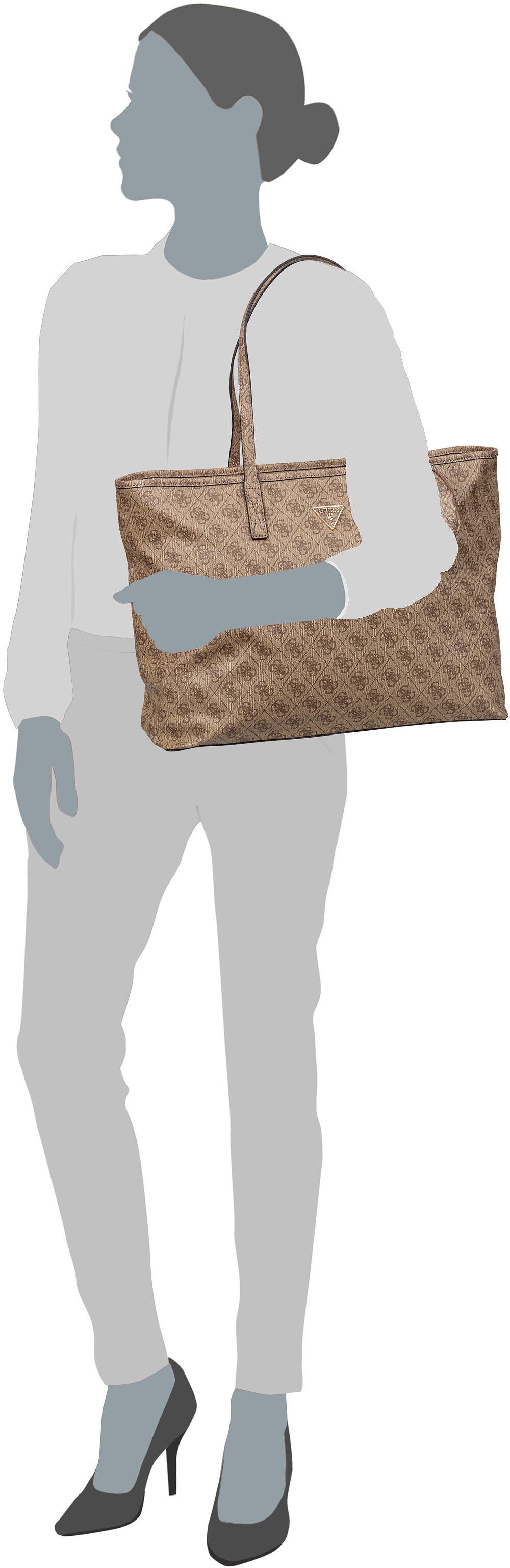 Guess Power Play II Large Tech Tote Dark Oak Comprador – Vista Silueta