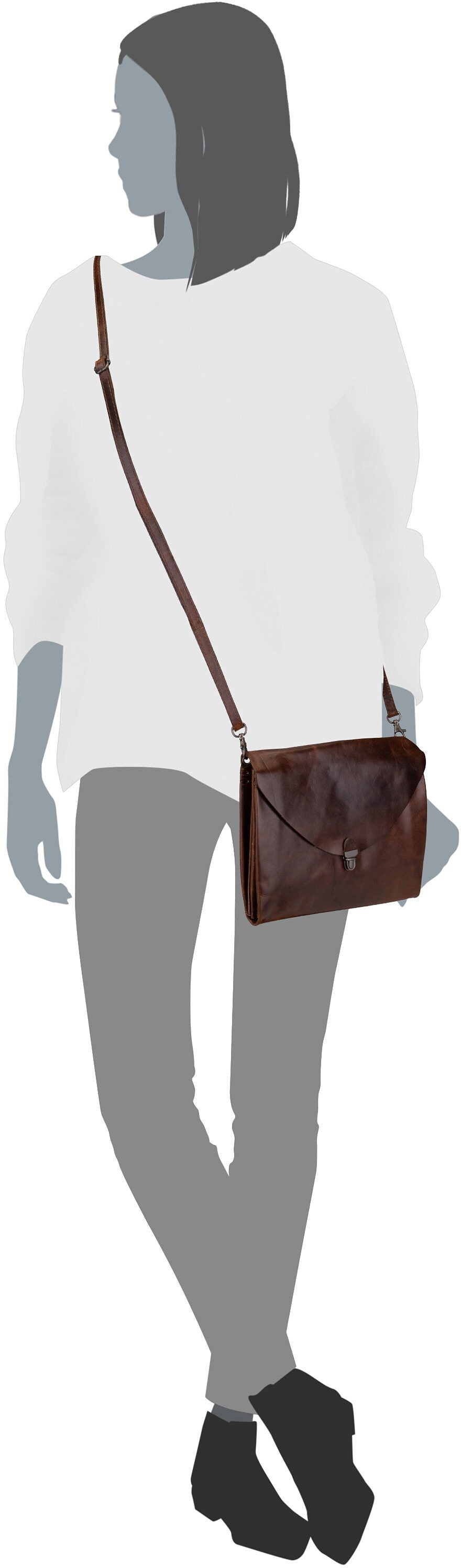 Harold's Fold Handbag Clutch L FO3 Schwarz Schoudertas – Silhouetweergave