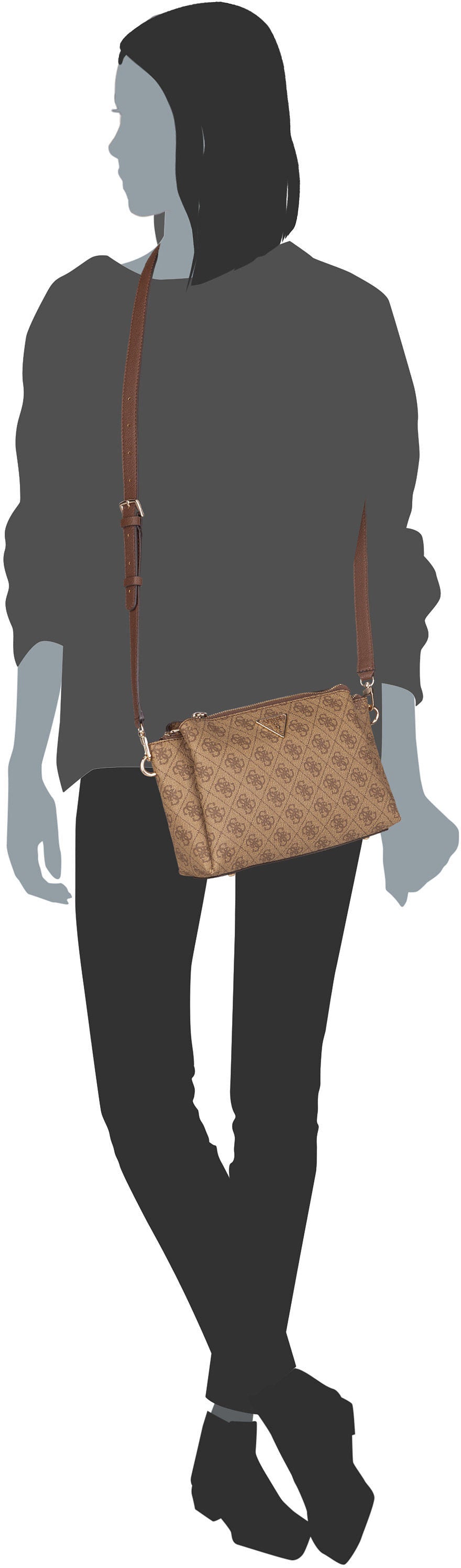Guess Noelle II Tri Comp CB 72120 Logo Coal Bolso bandolera – Vista Silueta