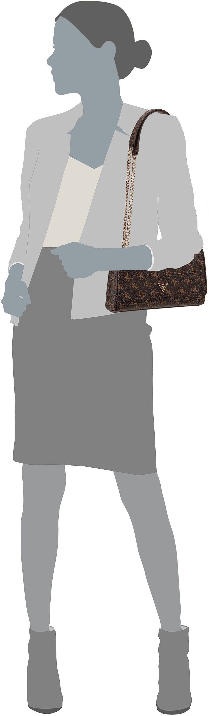 Guess Noelle II Conv XBody Flap 72210 Dark Oak Shoulder Bag – Silhouette View