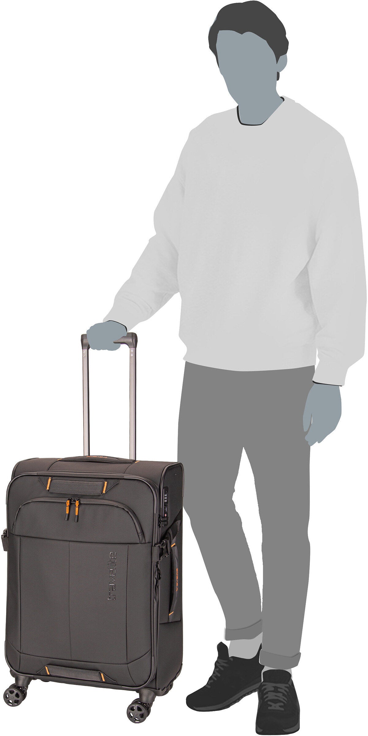 travelite Briize 4W Trolley M Exp Black Suitcase – Silhouette View