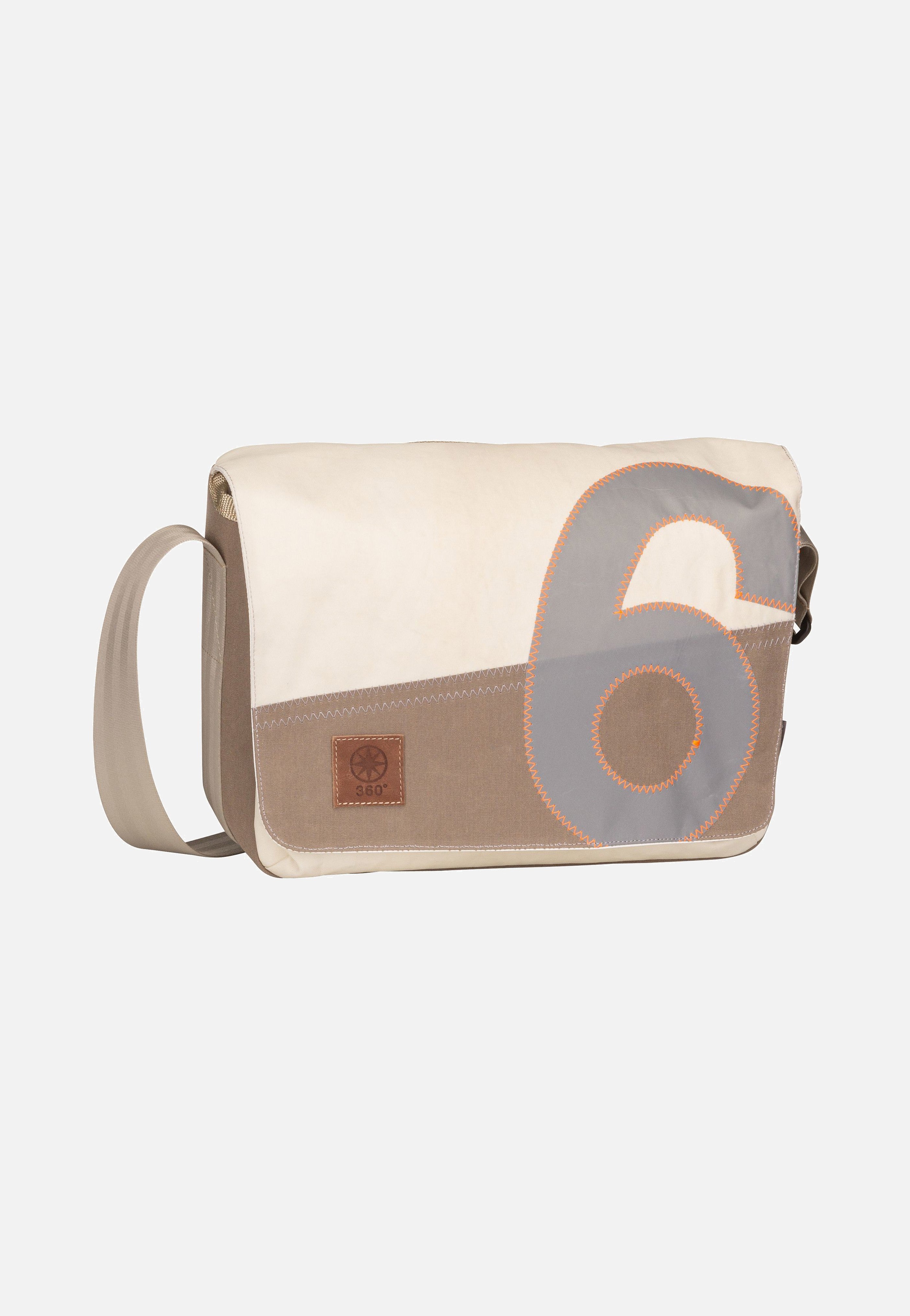 360Grad - Barkasse Mini Weiß/Balken Taupe/Zahl Grau - Messenger Bag | Neutral-Image