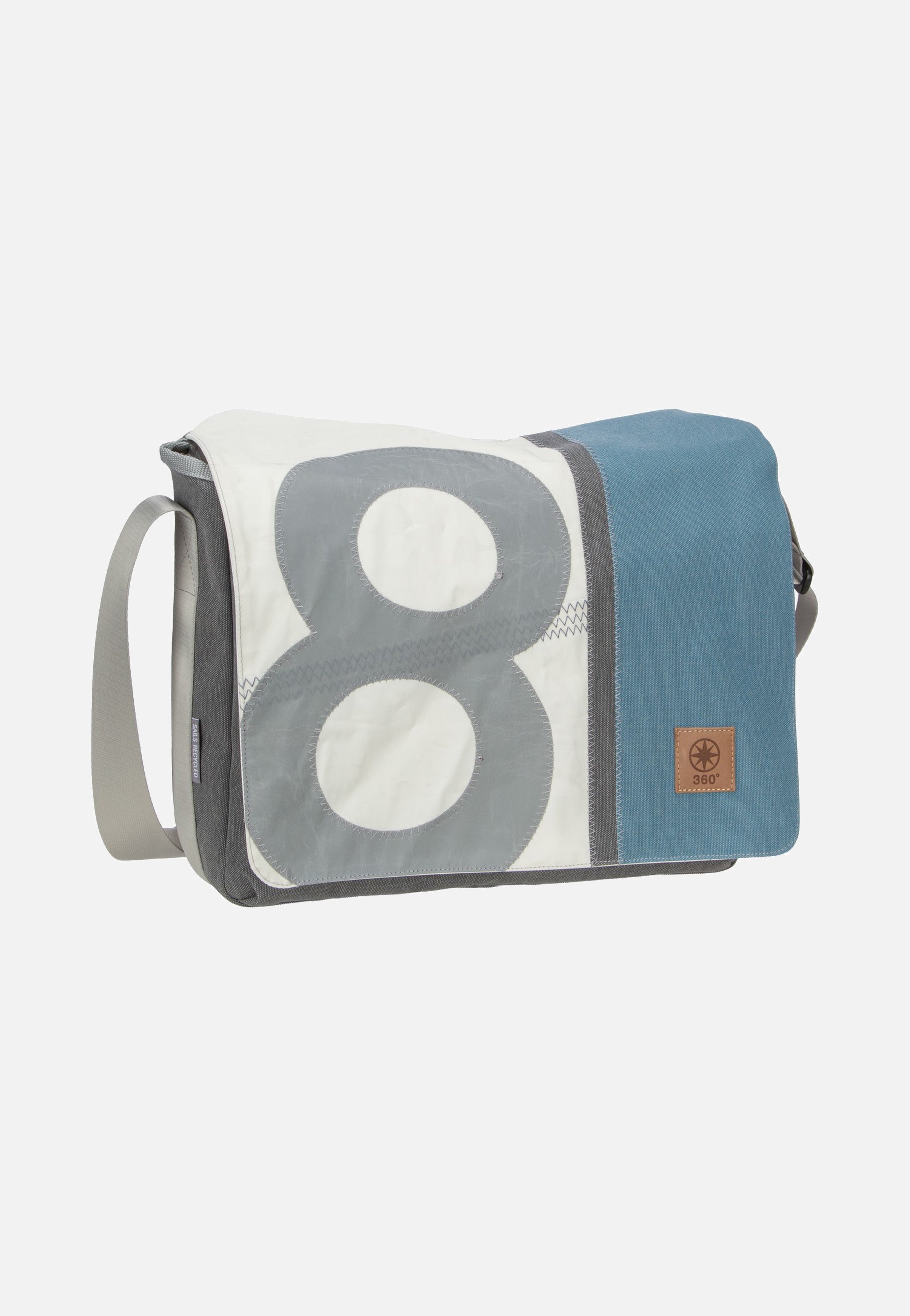 360Grad Barkasse Weiss/Petrol/Zahl Hellgrau Messenger Bag