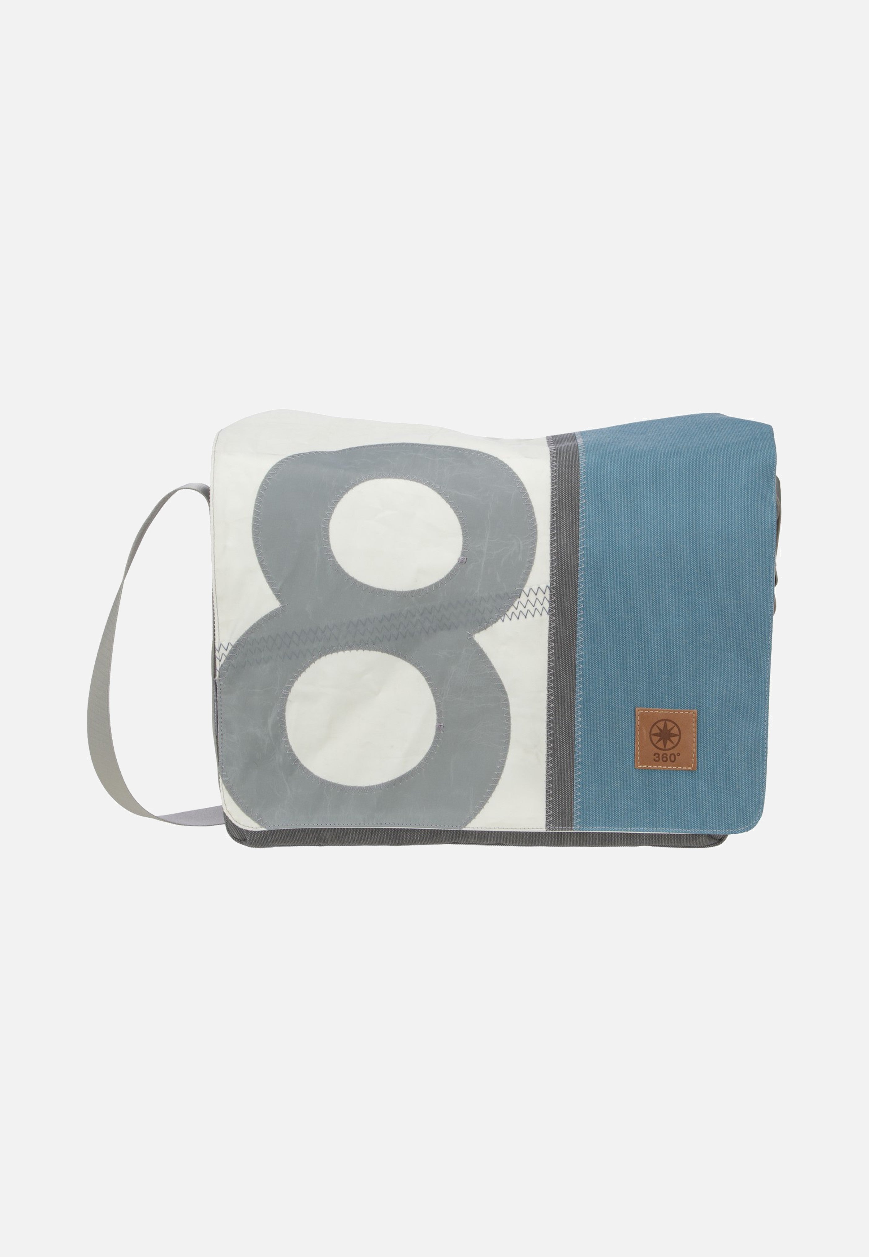 360Grad Barkasse Weiss/Petrol/Zahl Hellgrau Messenger Bag