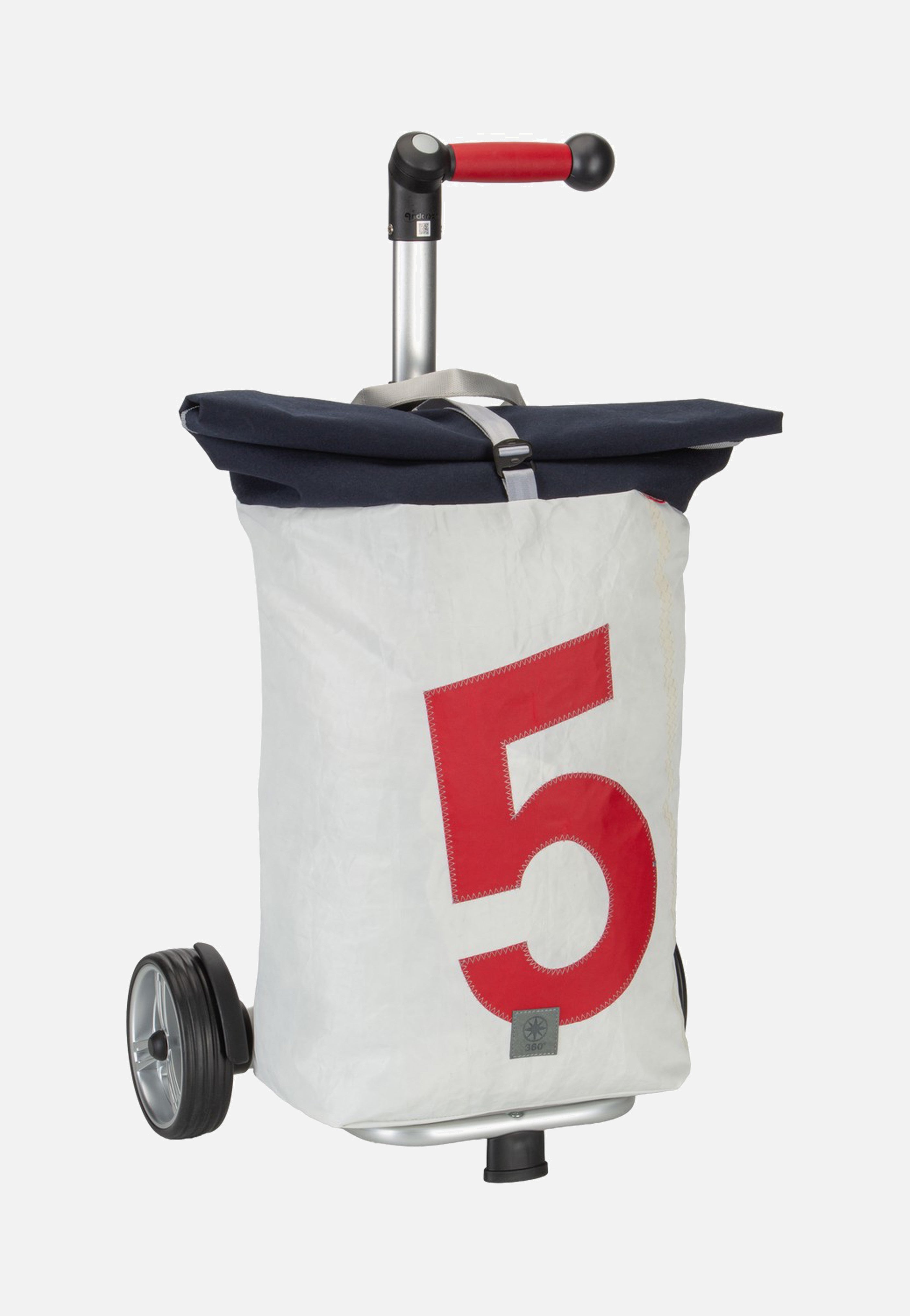 360Grad Steg Weiss/Navy/Zahl 5 Rot Shopping Trolley