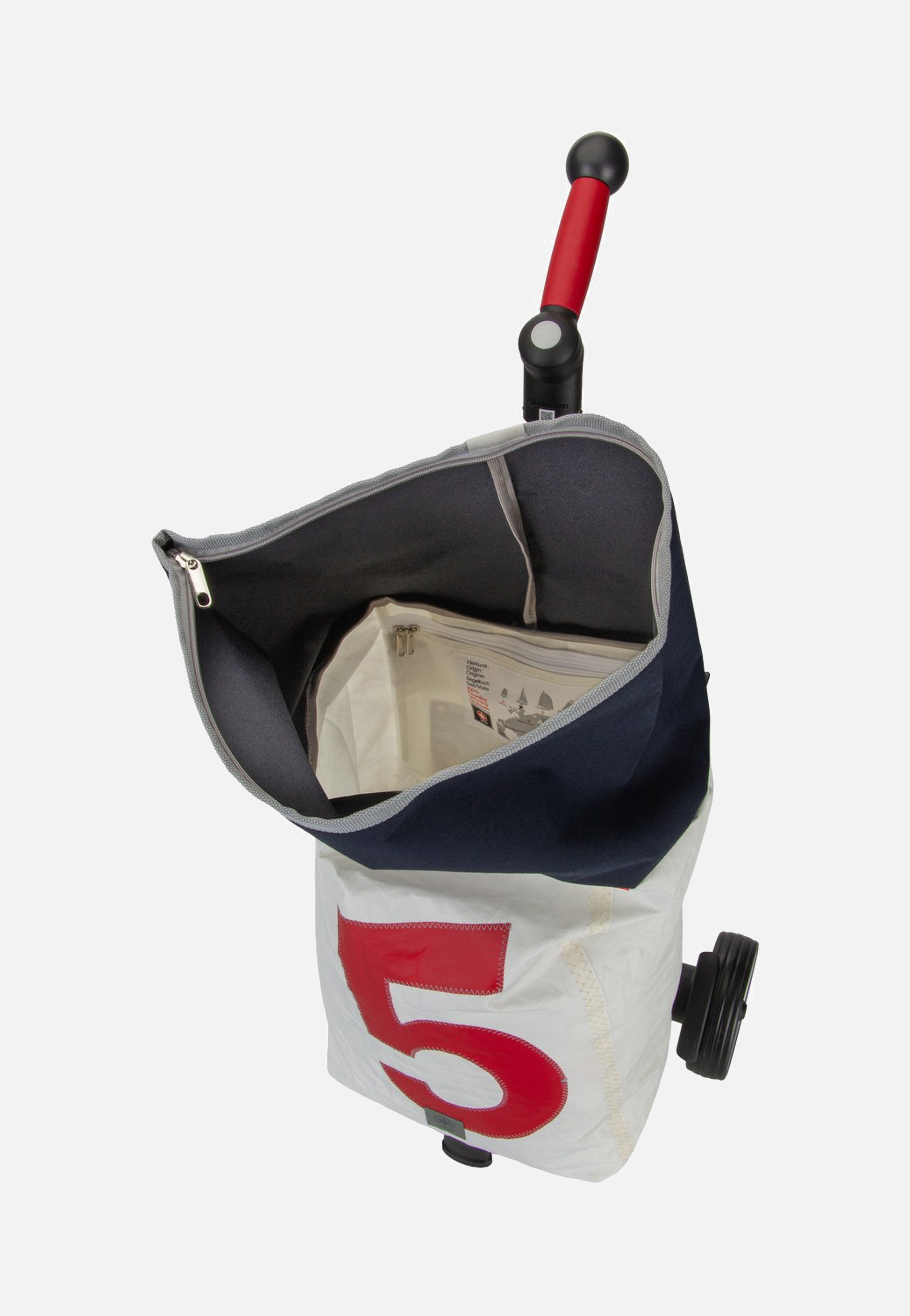 360Grad Steg Weiss/Navy/Zahl 5 Rot Shopping Trolley