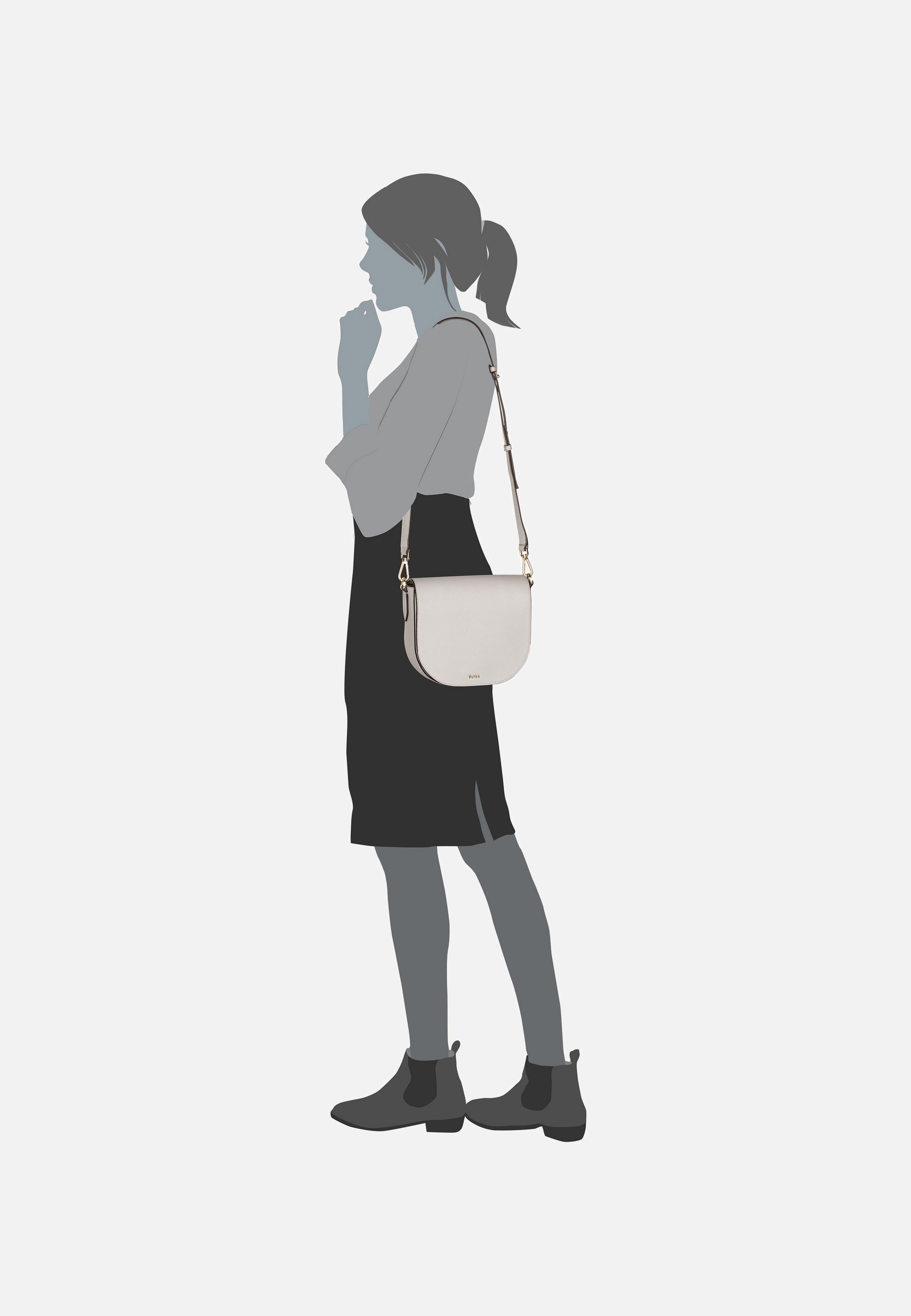 BOSS - Alyce Flap BM 50535965 Light/Pastel Grey - Saddle Bag | Women-Image