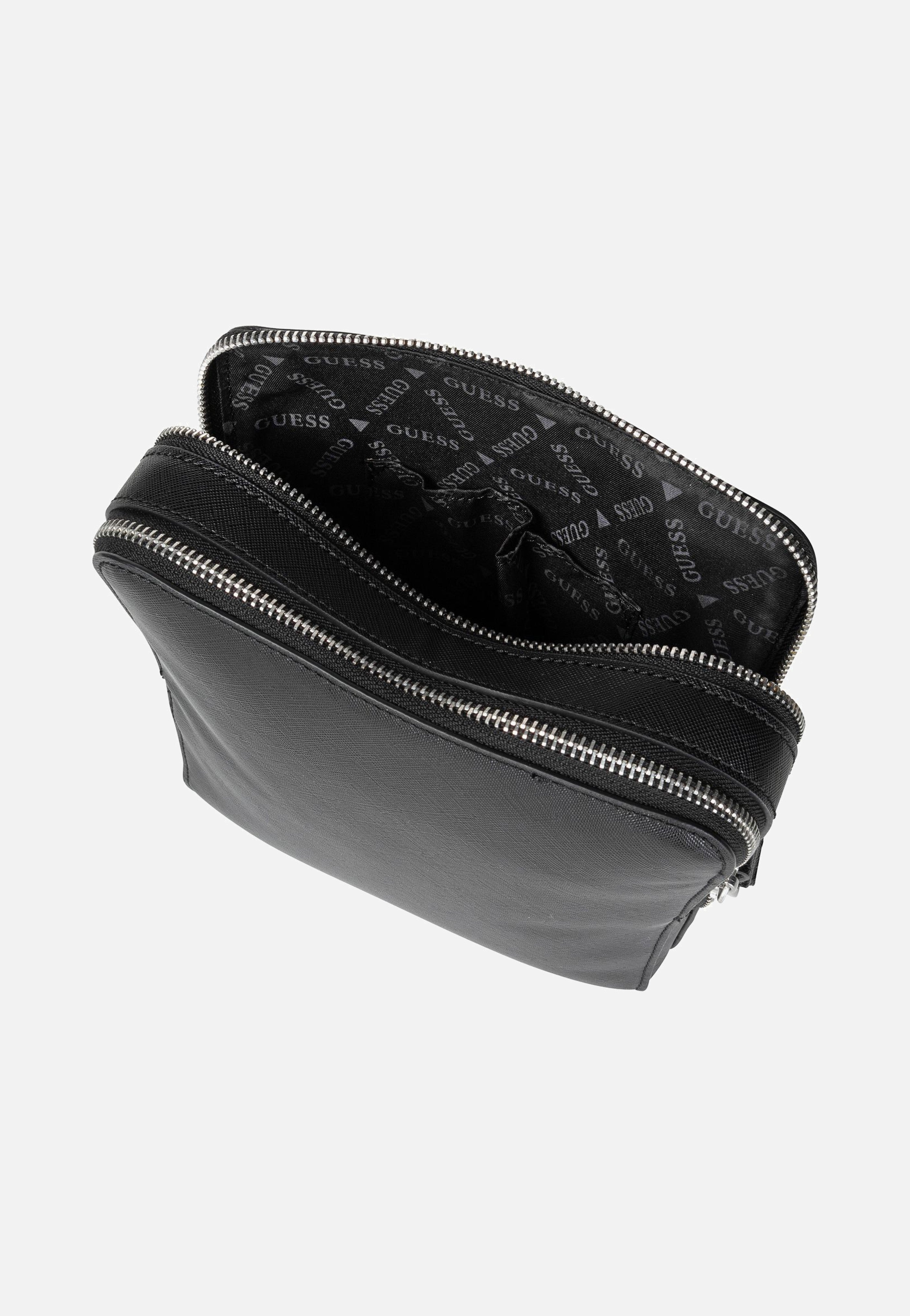 Guess Torino Saffiano Eco Double Zip Black Crossbody Bag