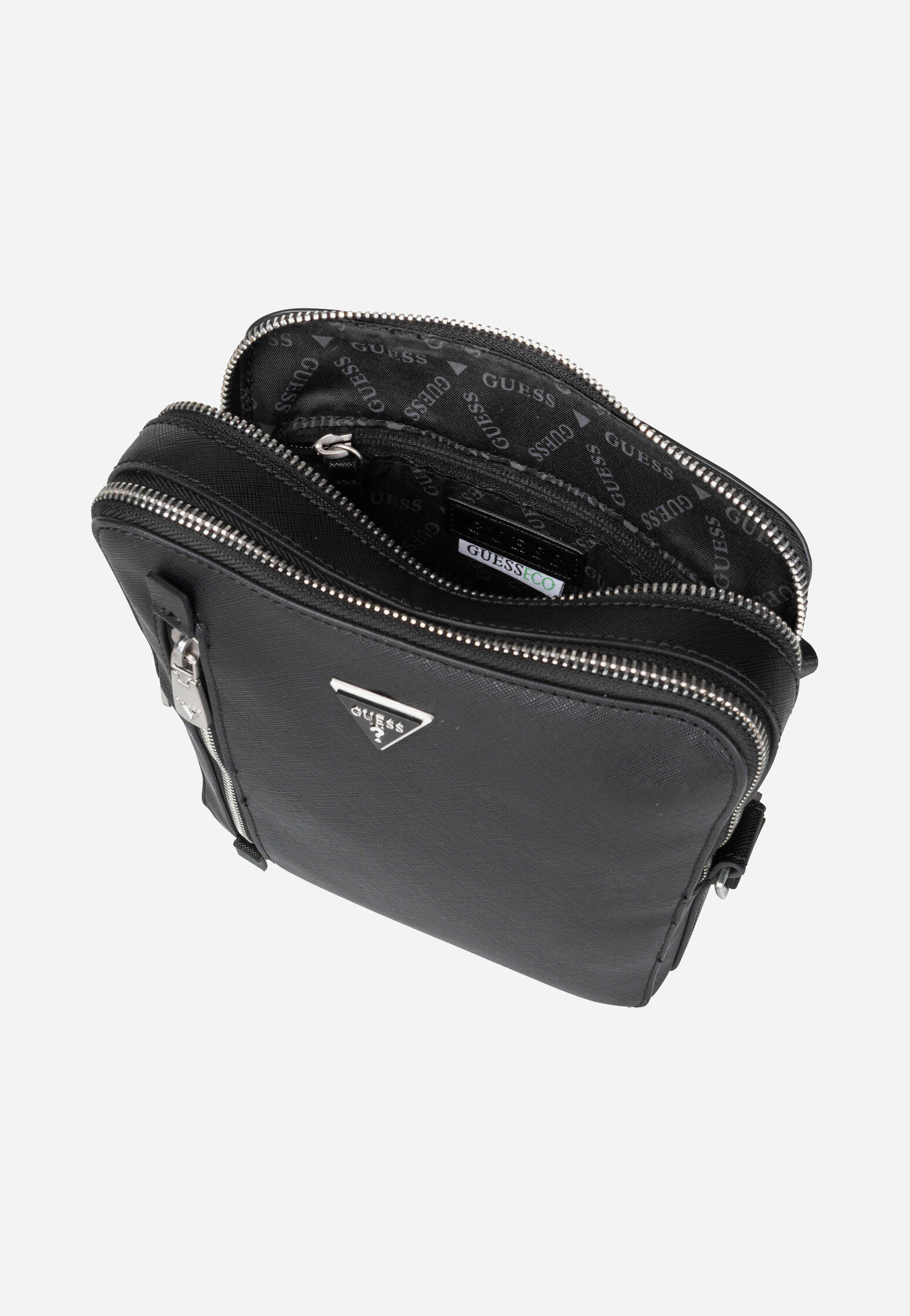 Guess Torino Saffiano Eco Double Zip Black Crossbody Bag