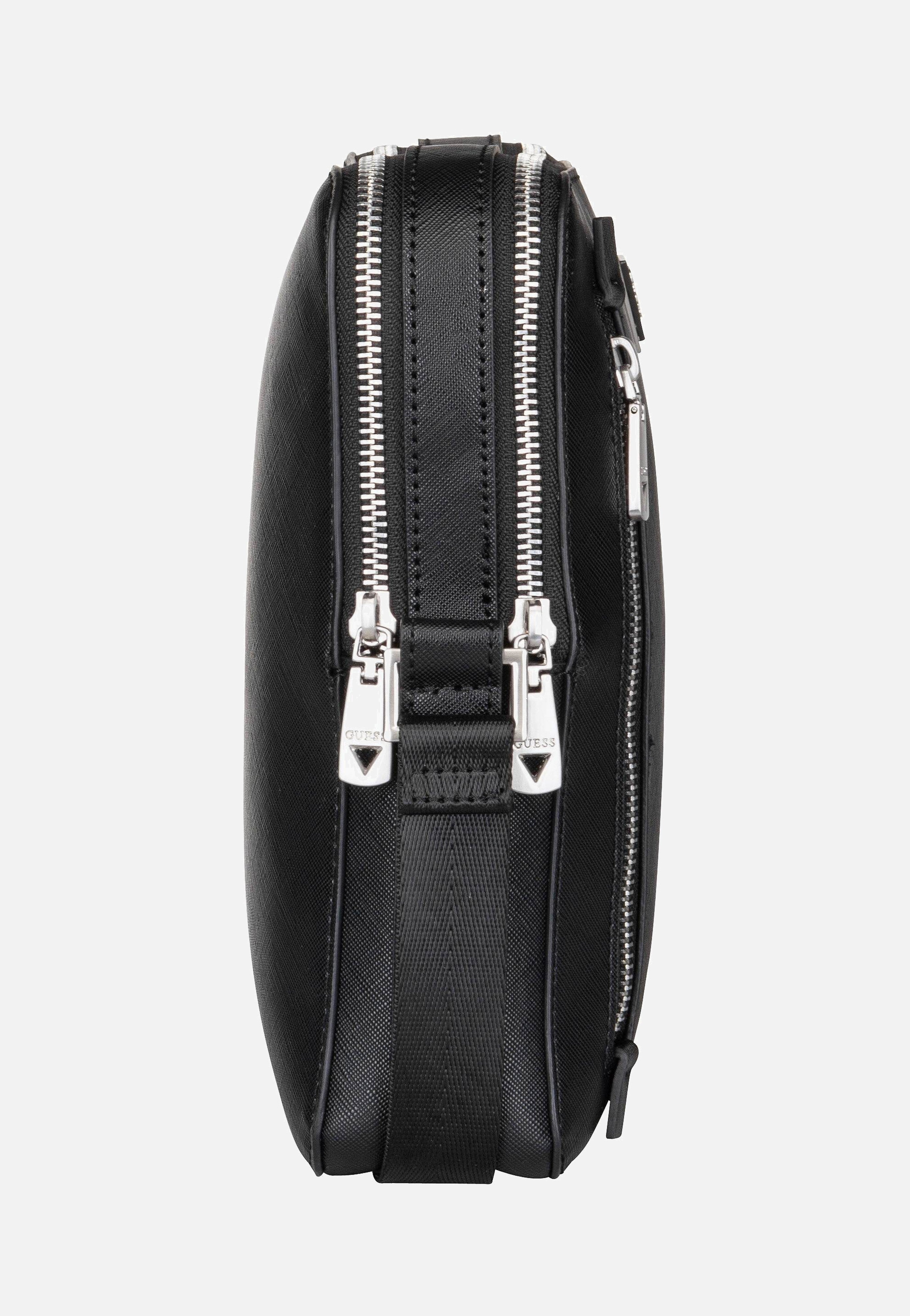Guess Torino Saffiano Eco Double Zip Black Crossbody Bag