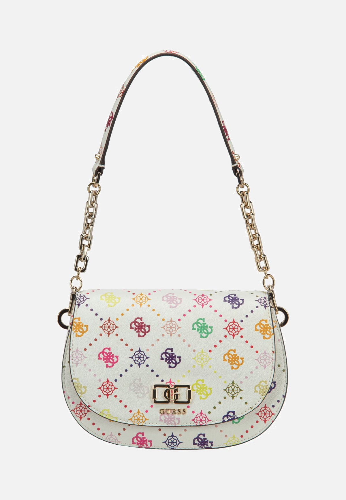 Guess Emelie Logo Flap Shoulder Multi Logo Shoulder Bag