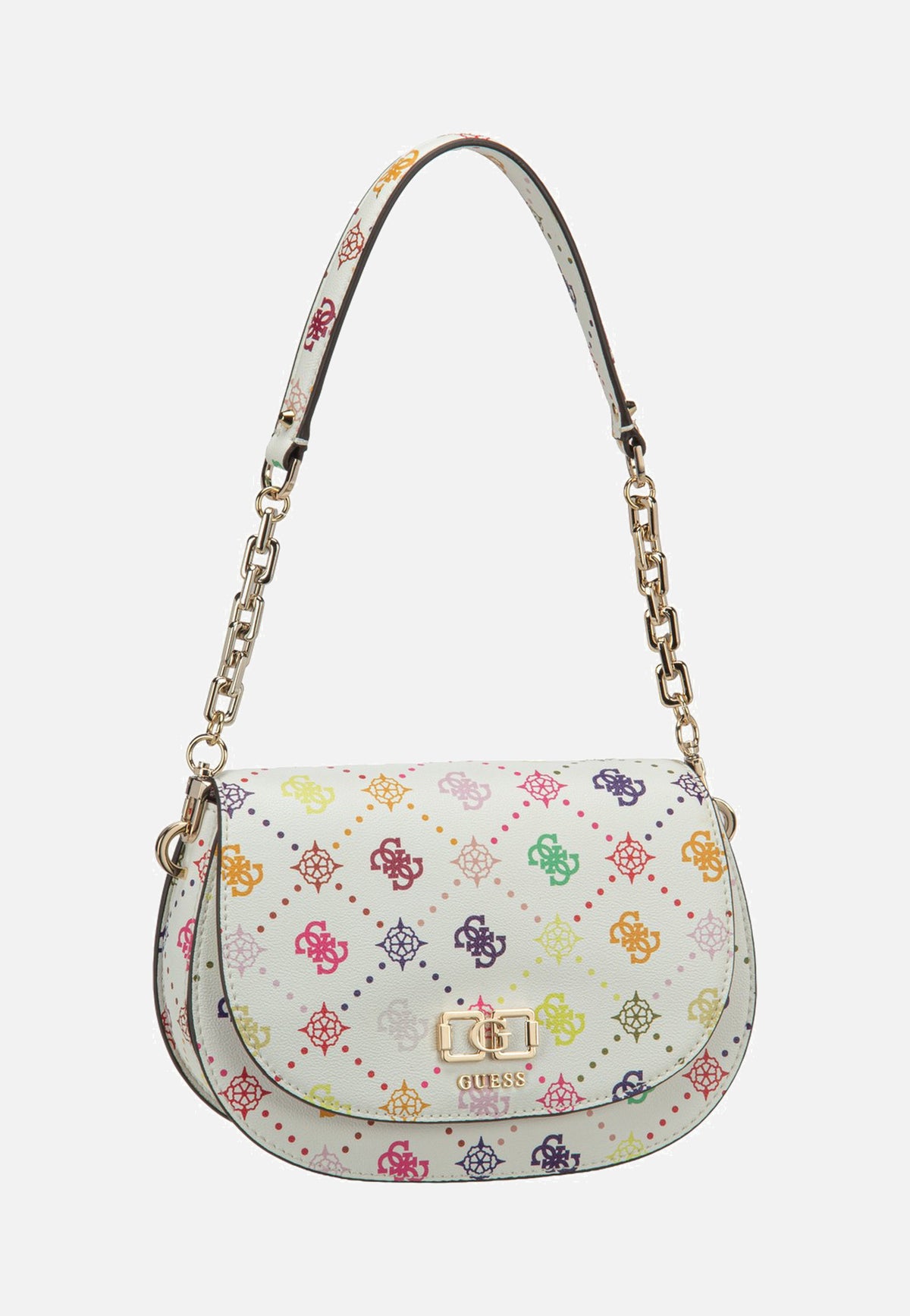 Guess Emelie Logo Flap Shoulder Multi Logo Shoulder Bag