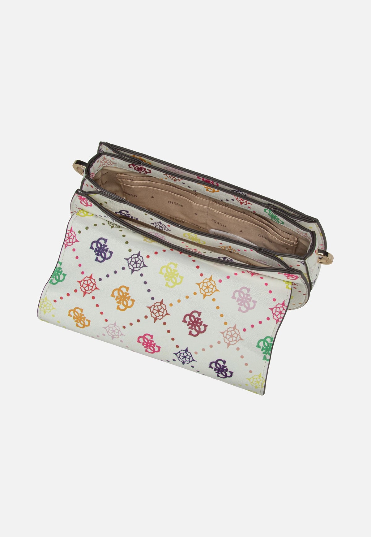 Guess Emelie Logo Flap Shoulder Multi Logo Shoulder Bag