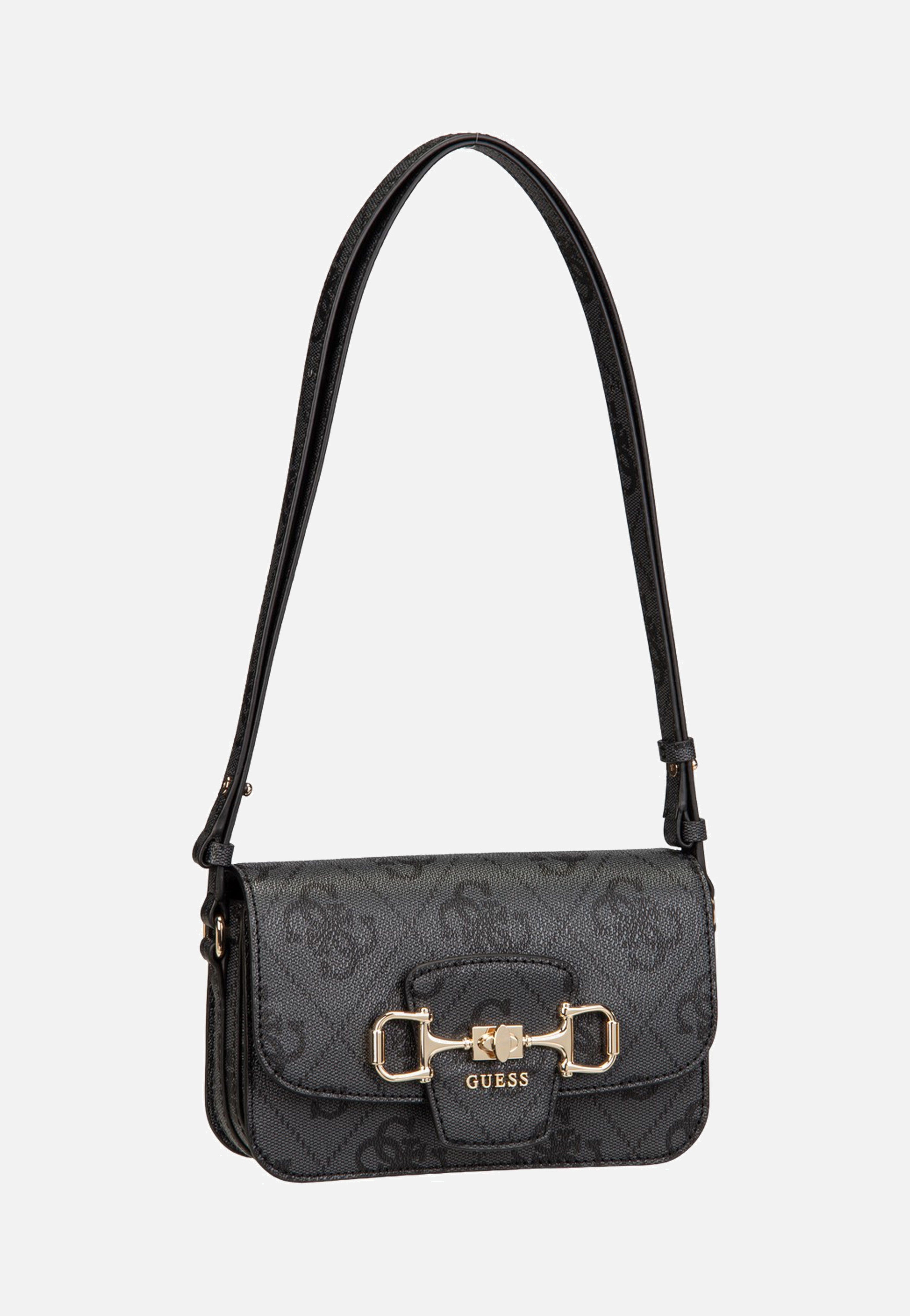 Guess Janie Logo Conv Xbody Flap Coal Logo Crossbody Bag