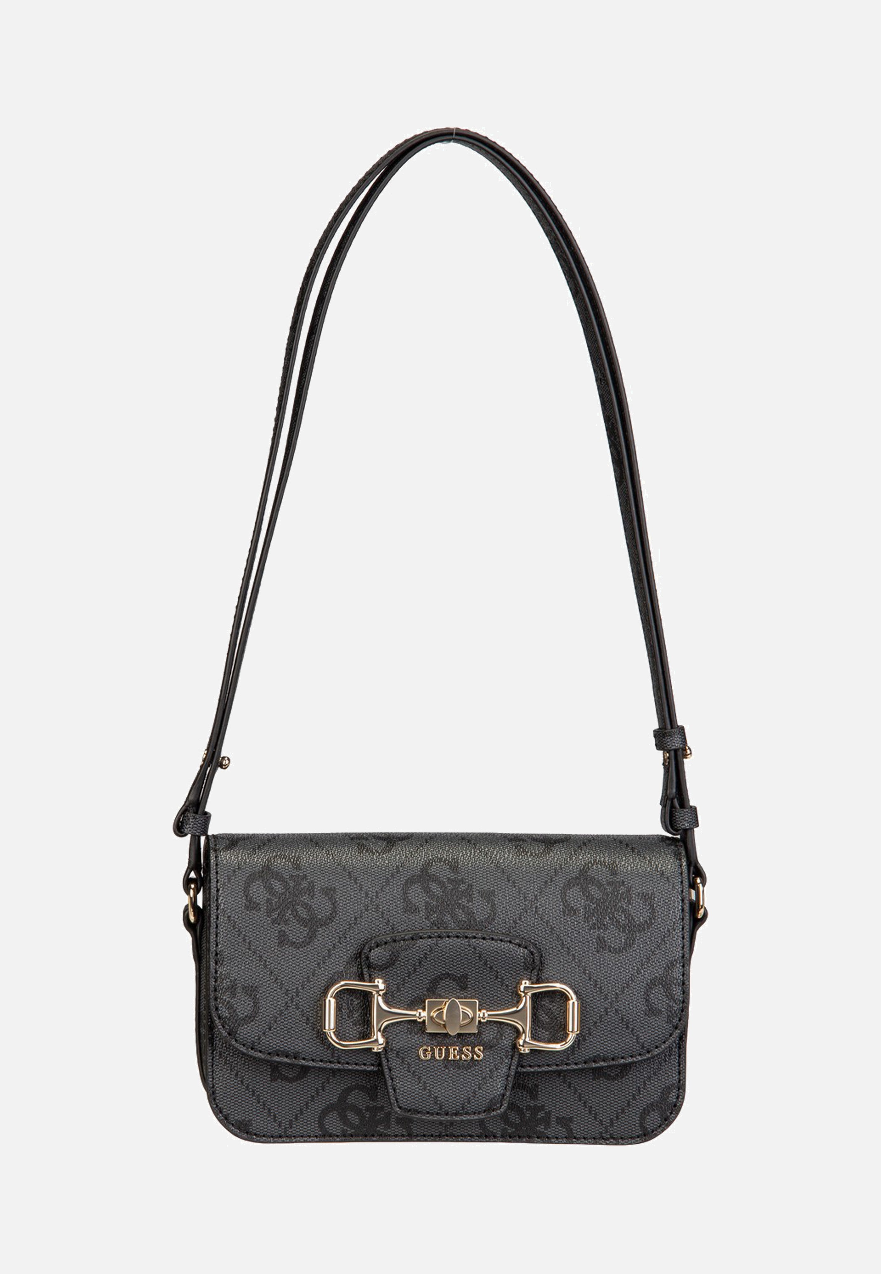Guess Janie Logo Conv Xbody Flap Coal Logo Crossbody Bag