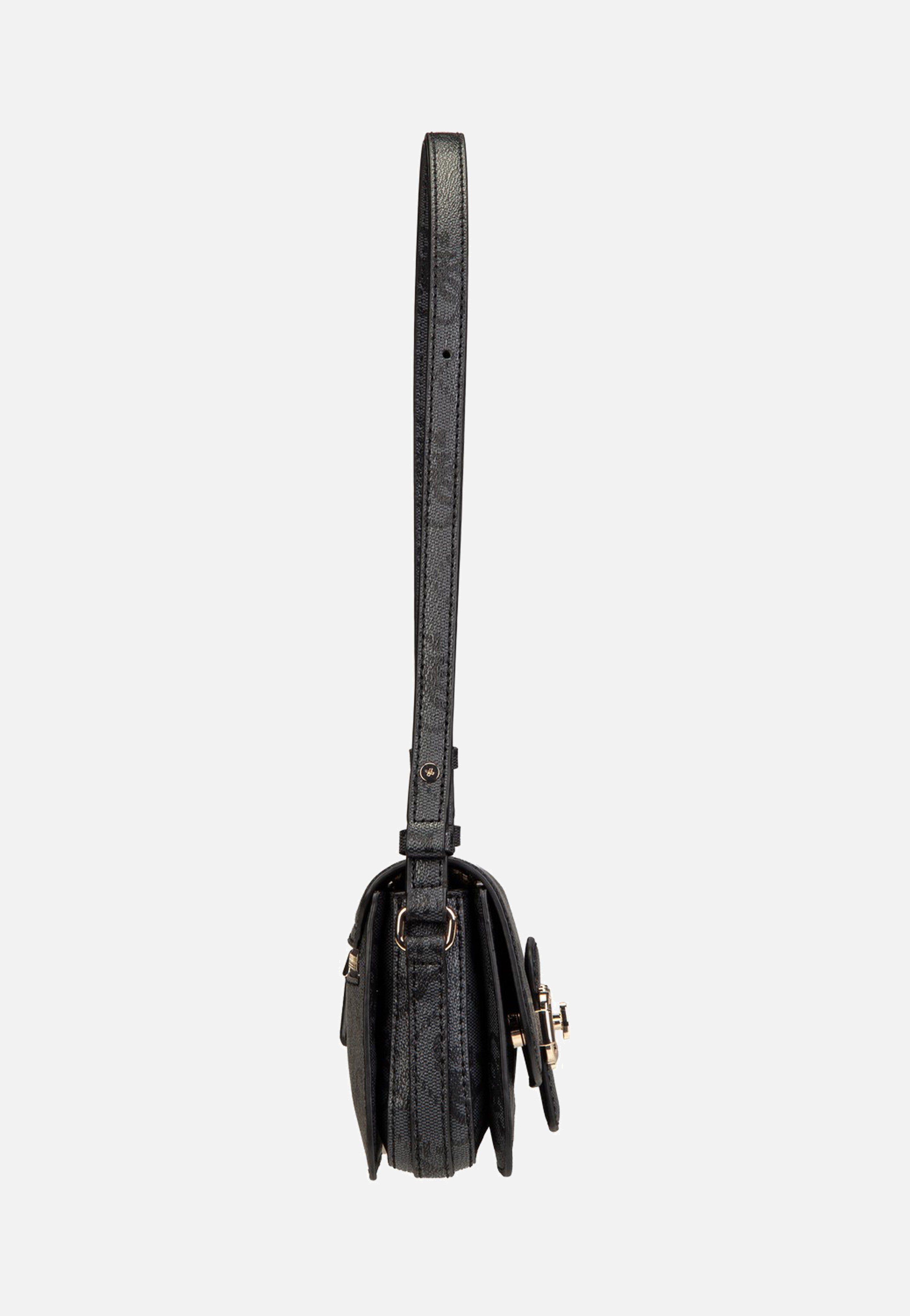 Guess Janie Logo Conv Xbody Flap Coal Logo Crossbody Bag