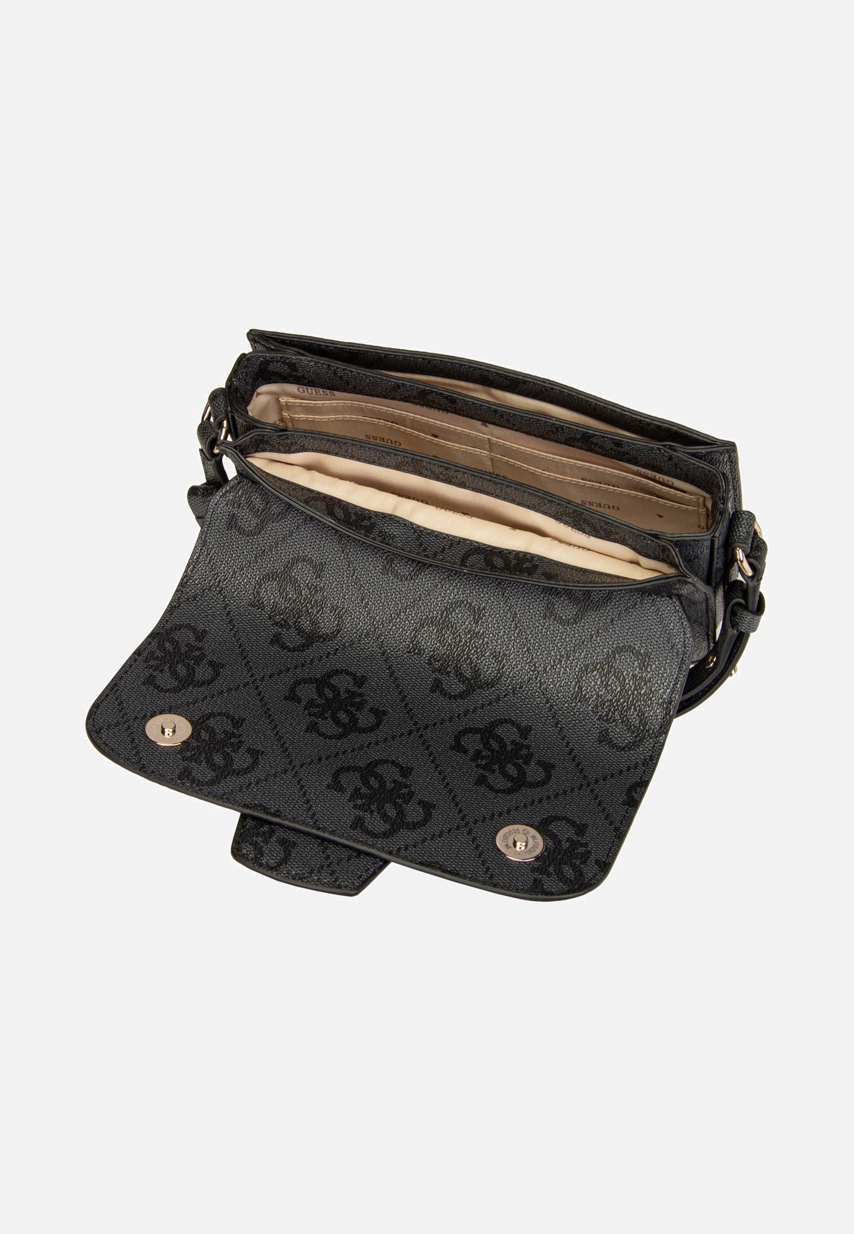 Guess Janie Logo Conv Xbody Flap Coal Logo Crossbody Bag