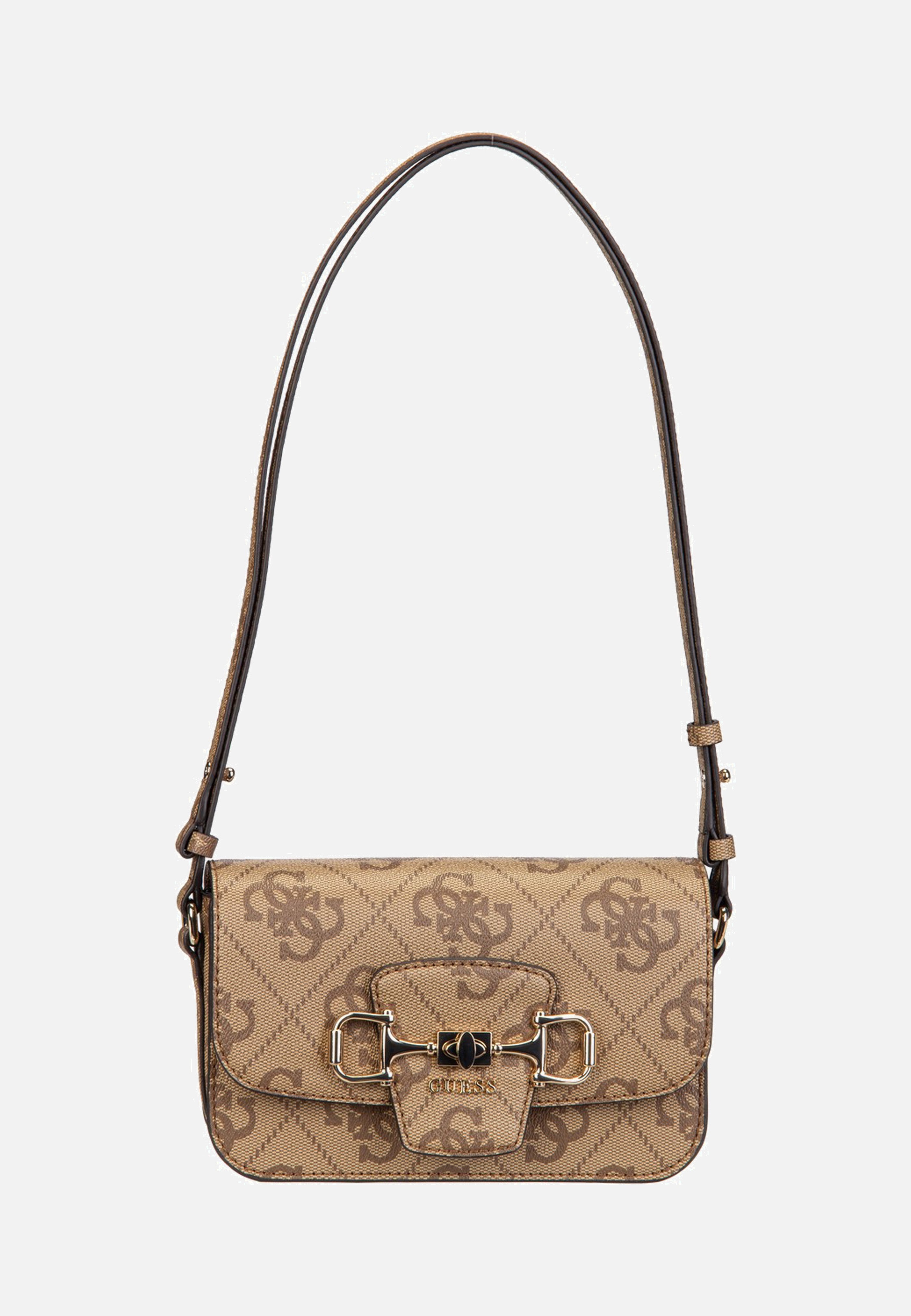 Guess Janie Logo Conv Xbody Flap Latte Logo Crossbody Bag