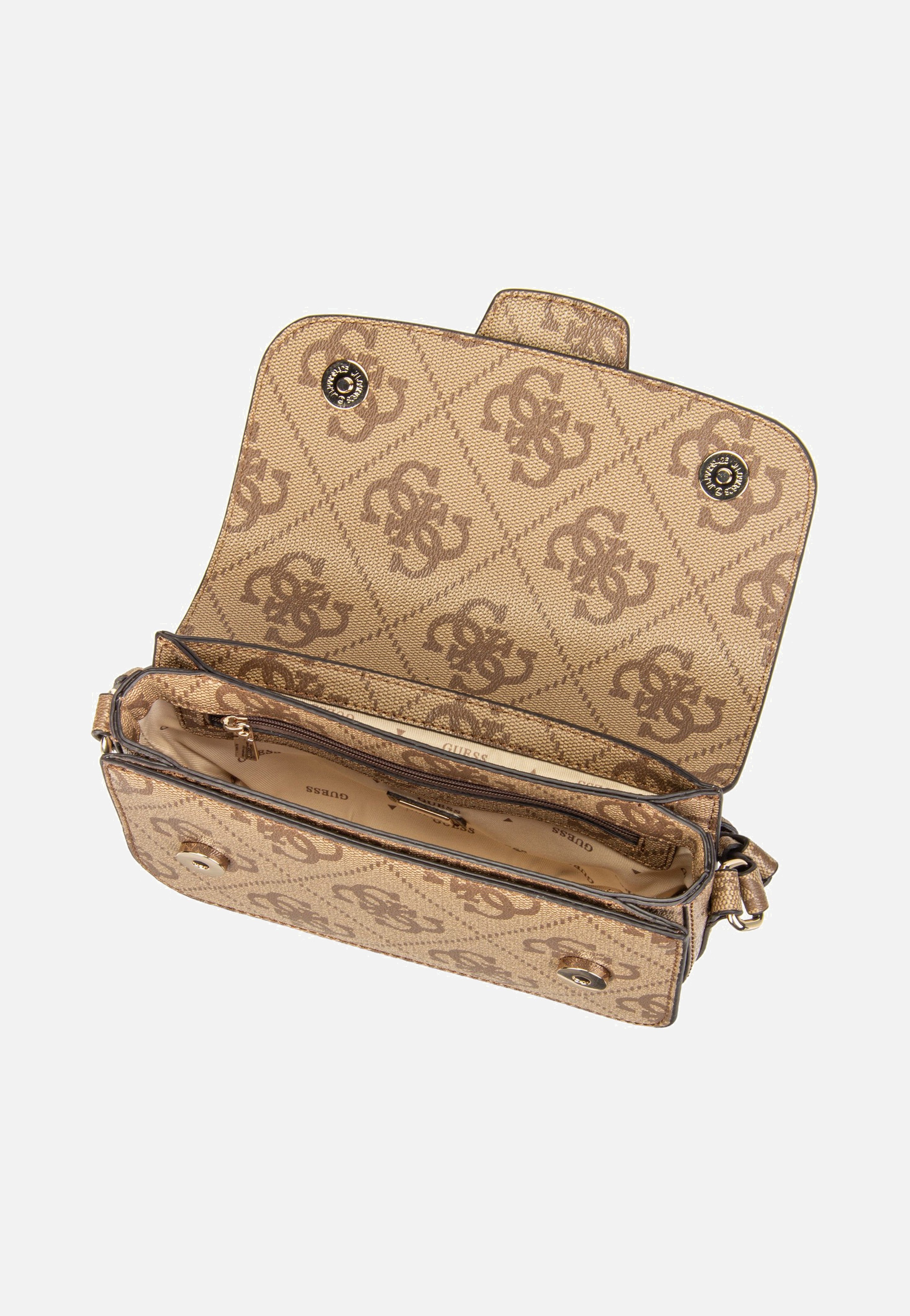 Guess Janie Logo Conv Xbody Flap Latte Logo Crossbody Bag