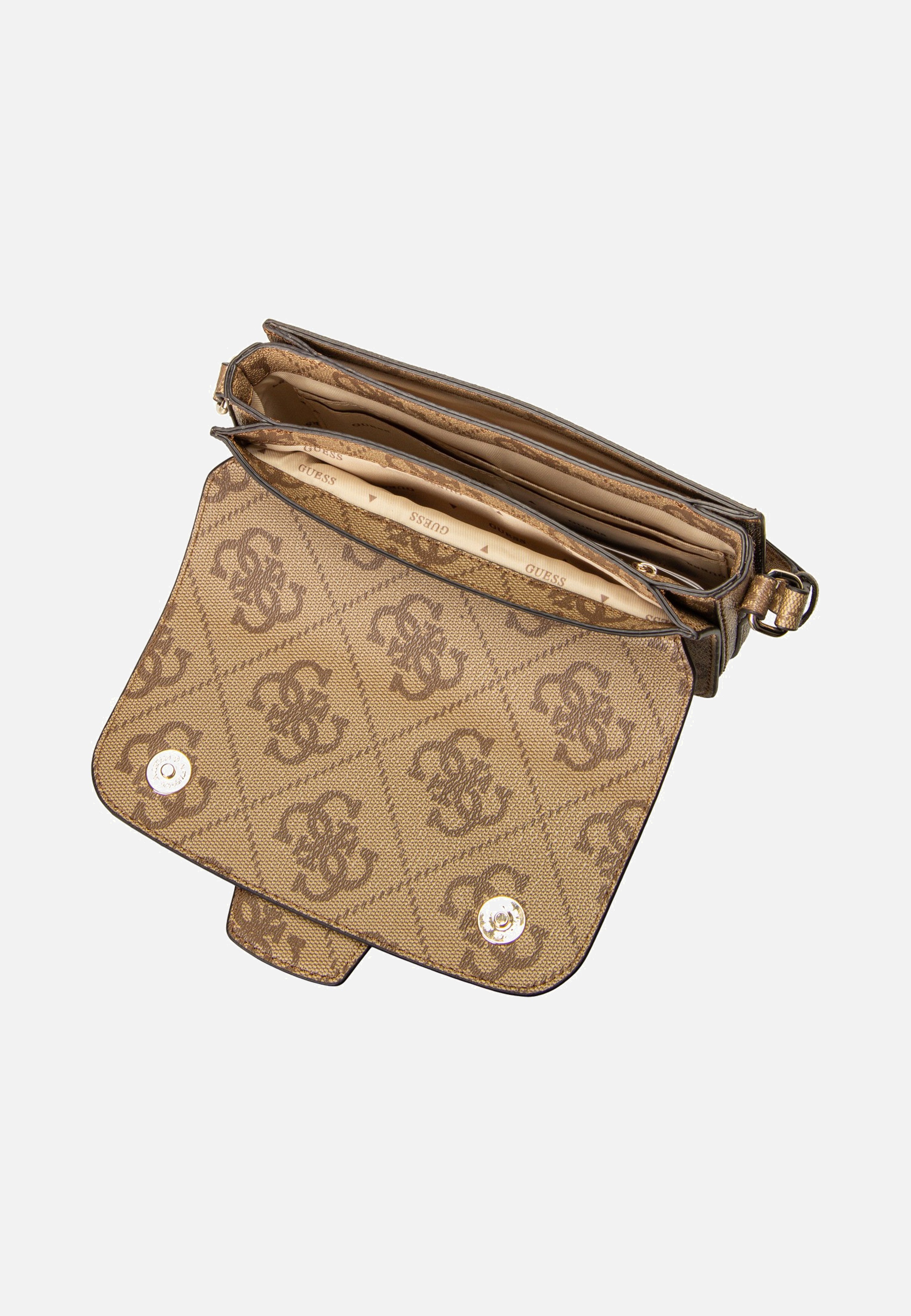 Guess Janie Logo Conv Xbody Flap Latte Logo Crossbody Bag