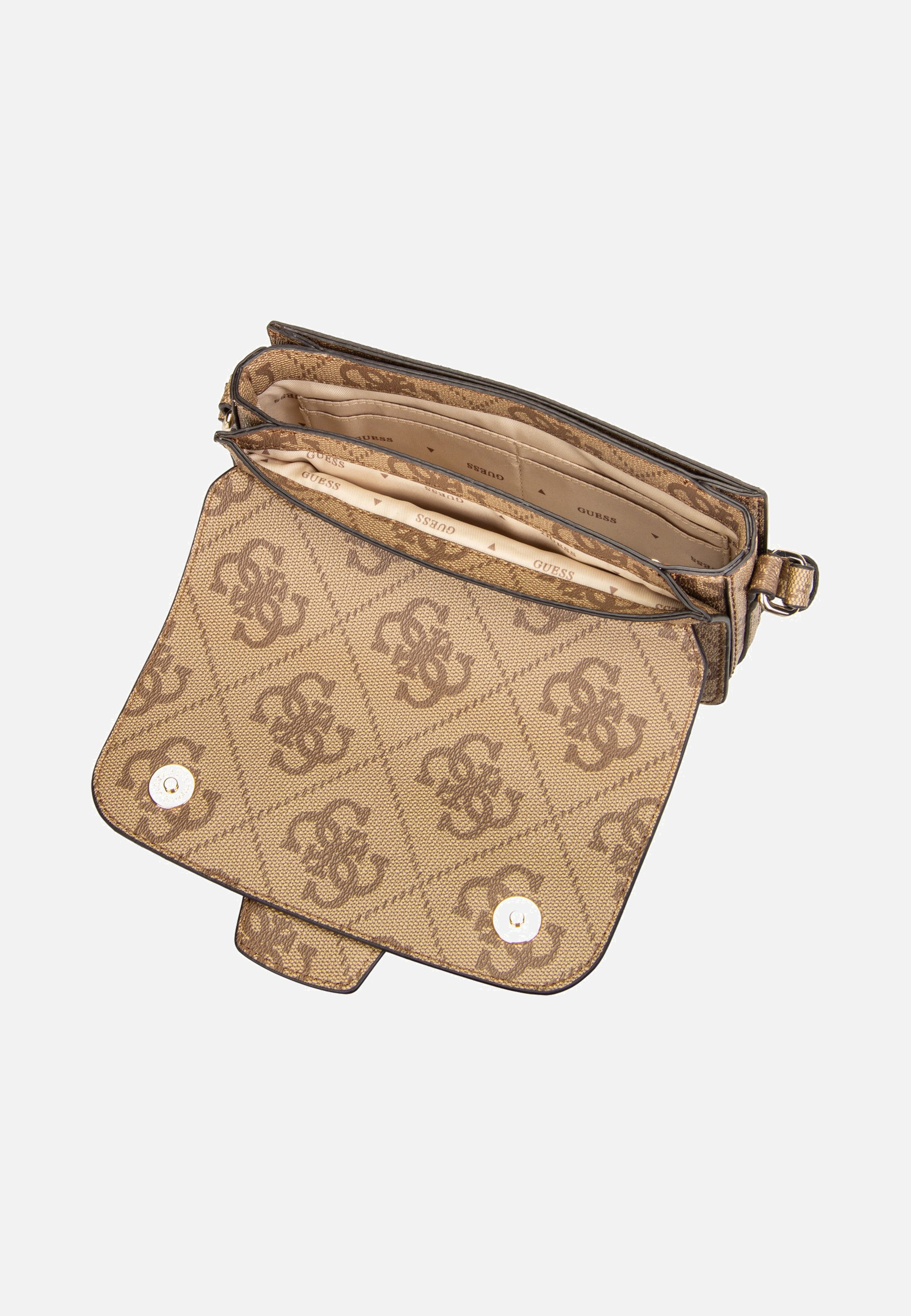 Guess Janie Logo Conv Xbody Flap Latte Logo Crossbody Bag