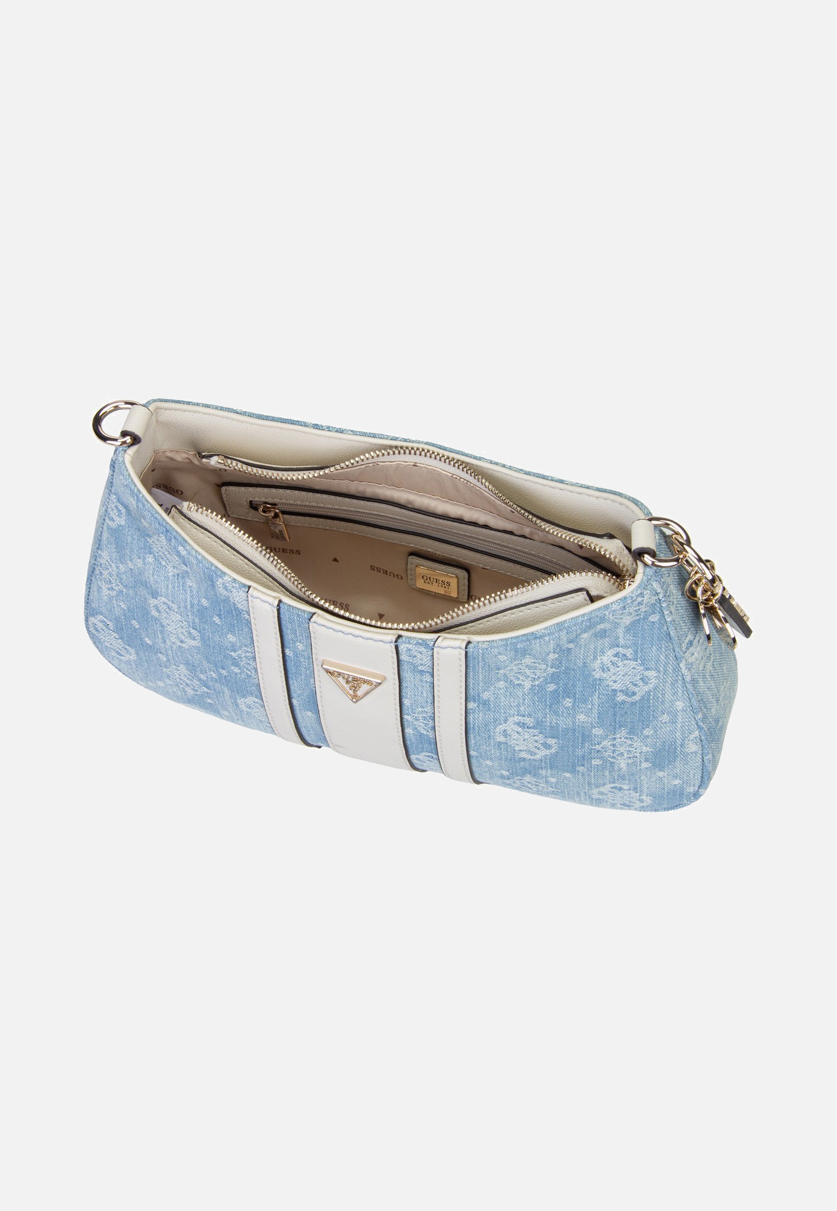 Guess Noelle II Top Zip 72180 Denim Logo Shoulder Bag