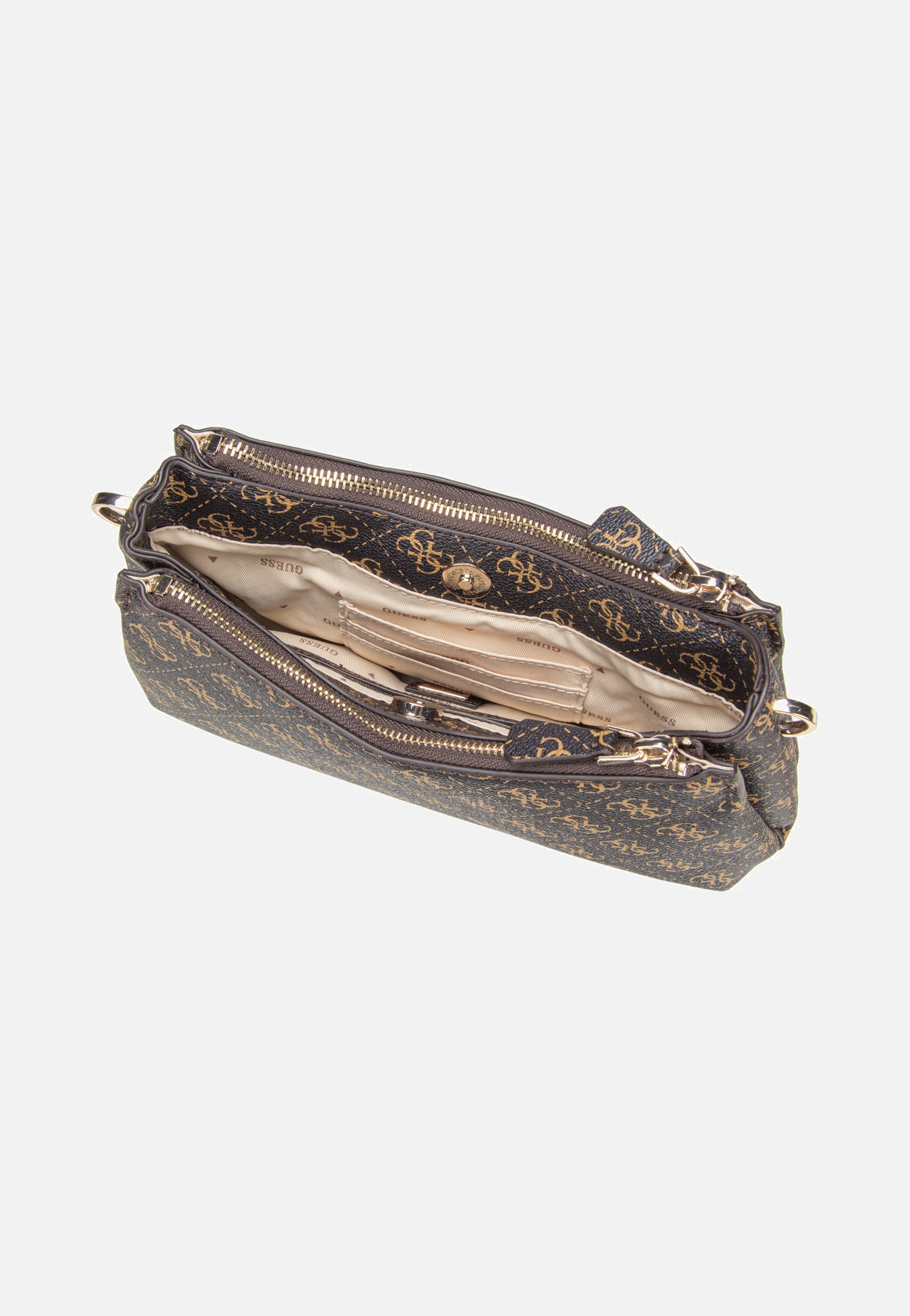 Guess Noelle II 3 Comp Shldr Xbody Brown Logo Shoulder Bag