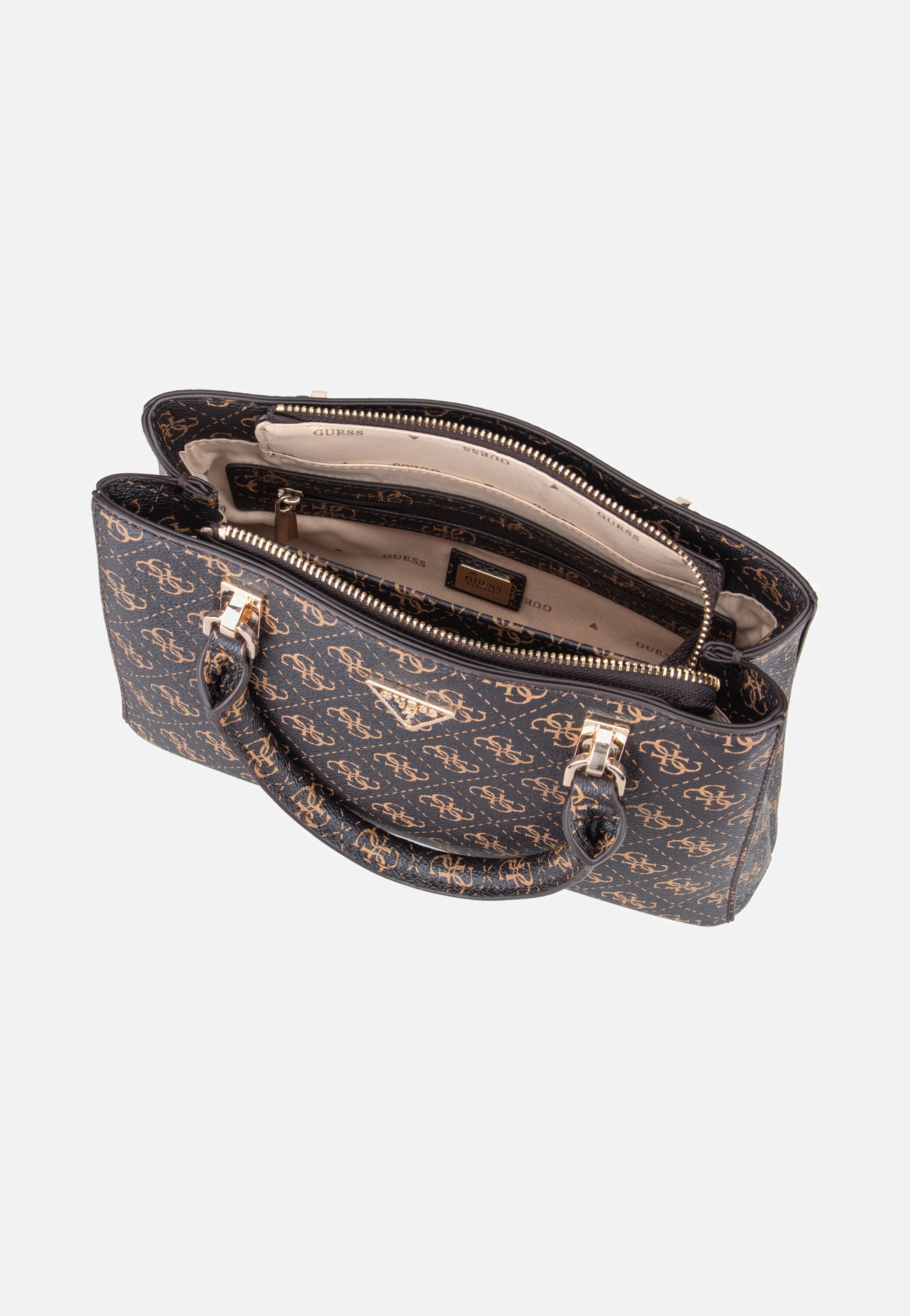 Guess Noelle II Sml Multi Comp Stchl Brown Logo Satchel