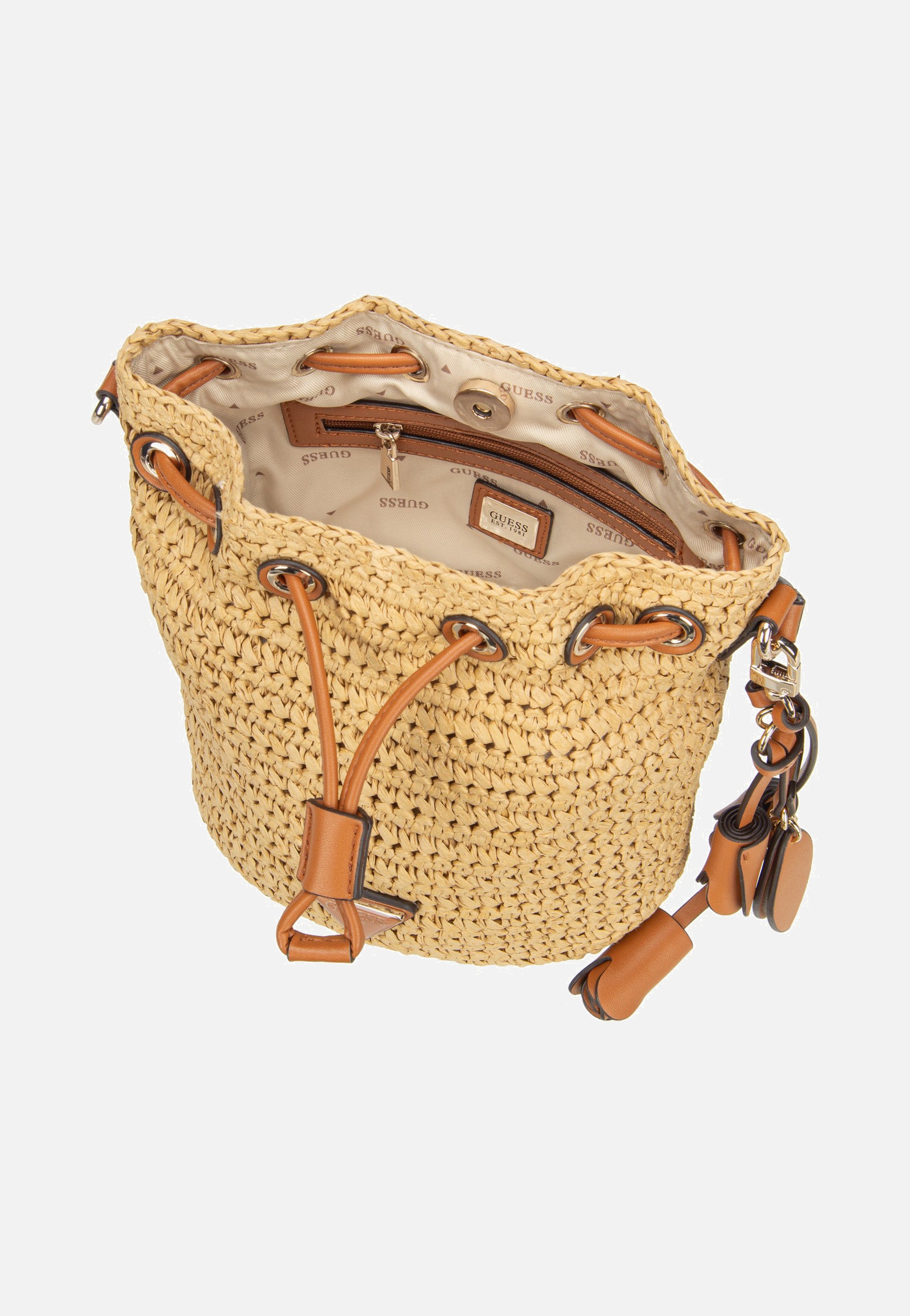 Guess Ofelia Top Handle Bucket 23030 Natural/Cognac Bucket Bag