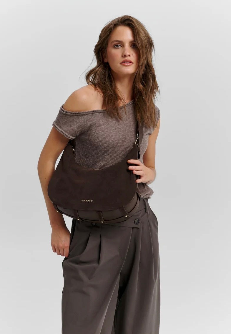 Hey Marly Lifetime Sister Suede M Coffee Borsa a tracolla