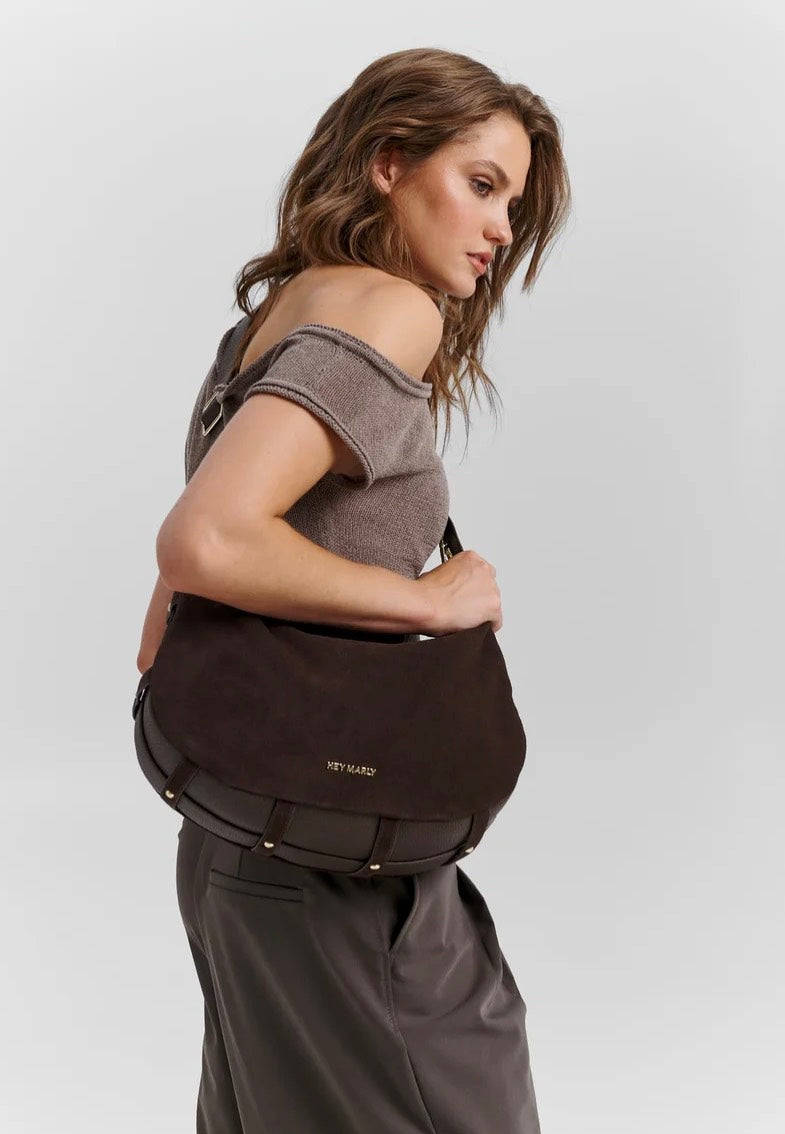 Hey Marly Lifetime Sister Suede M Coffee Borsa a tracolla