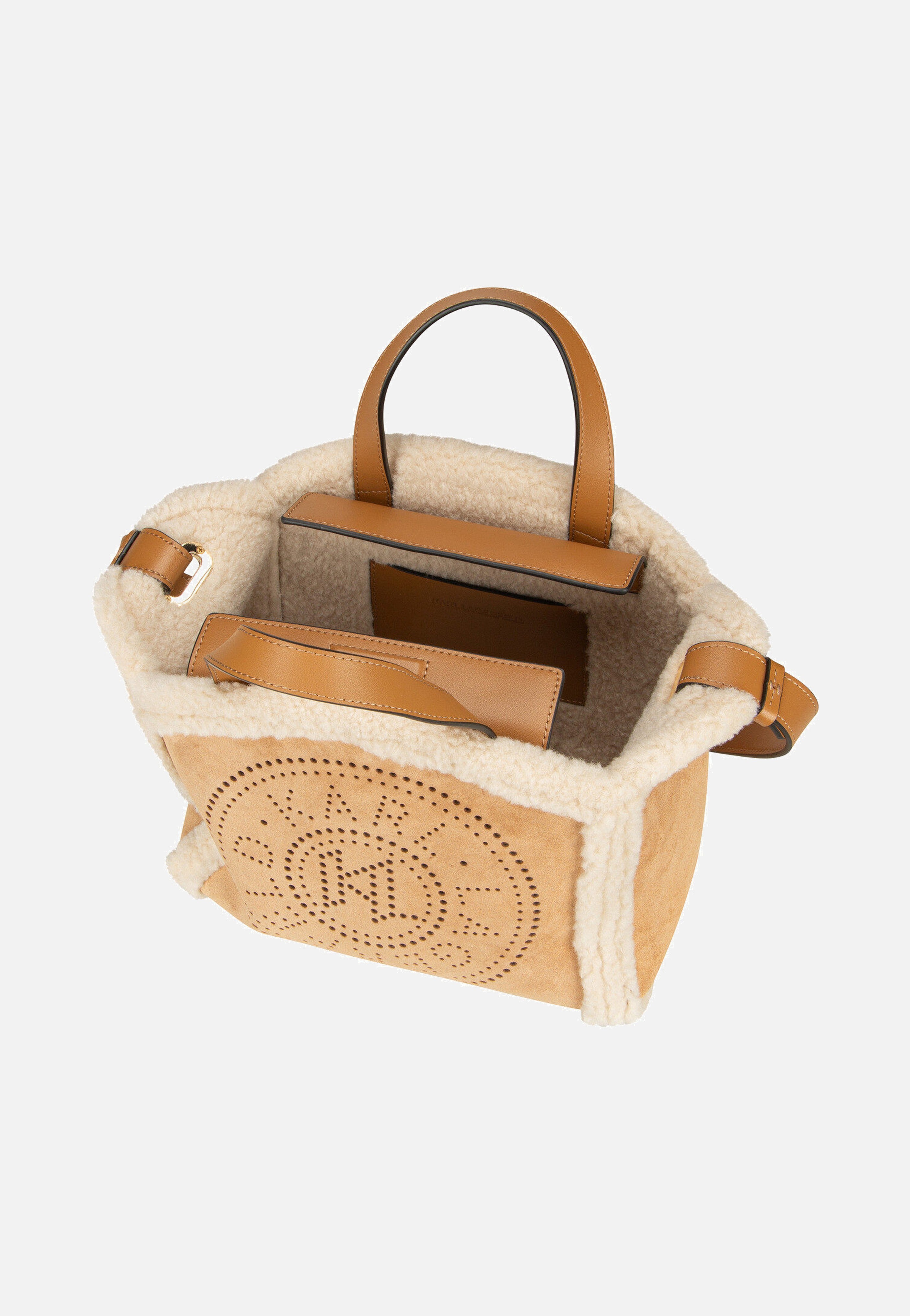 Karl Lagerfeld K/ circle SM Tote Shearling Caramel Crossbody Bag